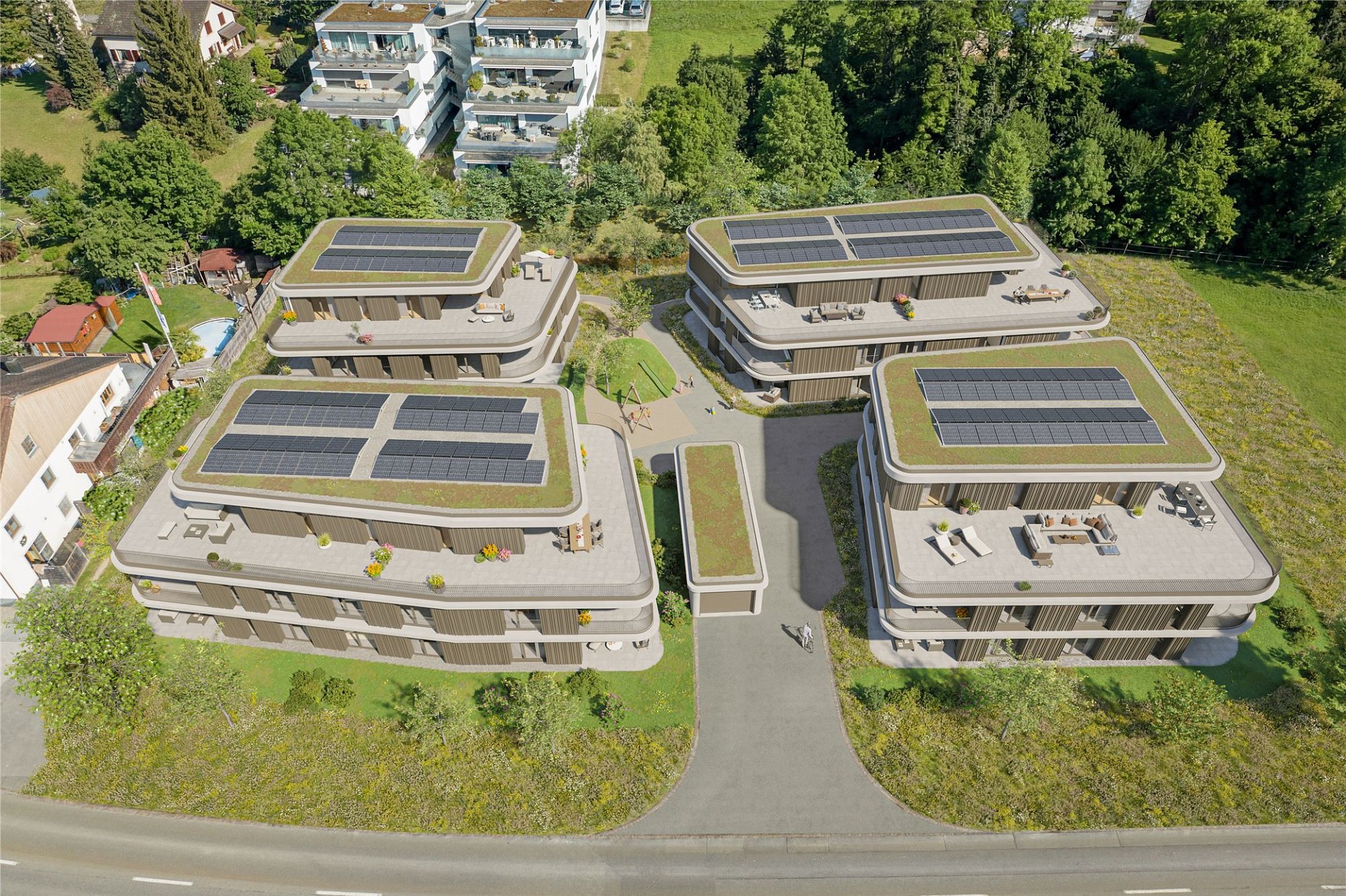 Moderne Wohnanlage aus der Luft