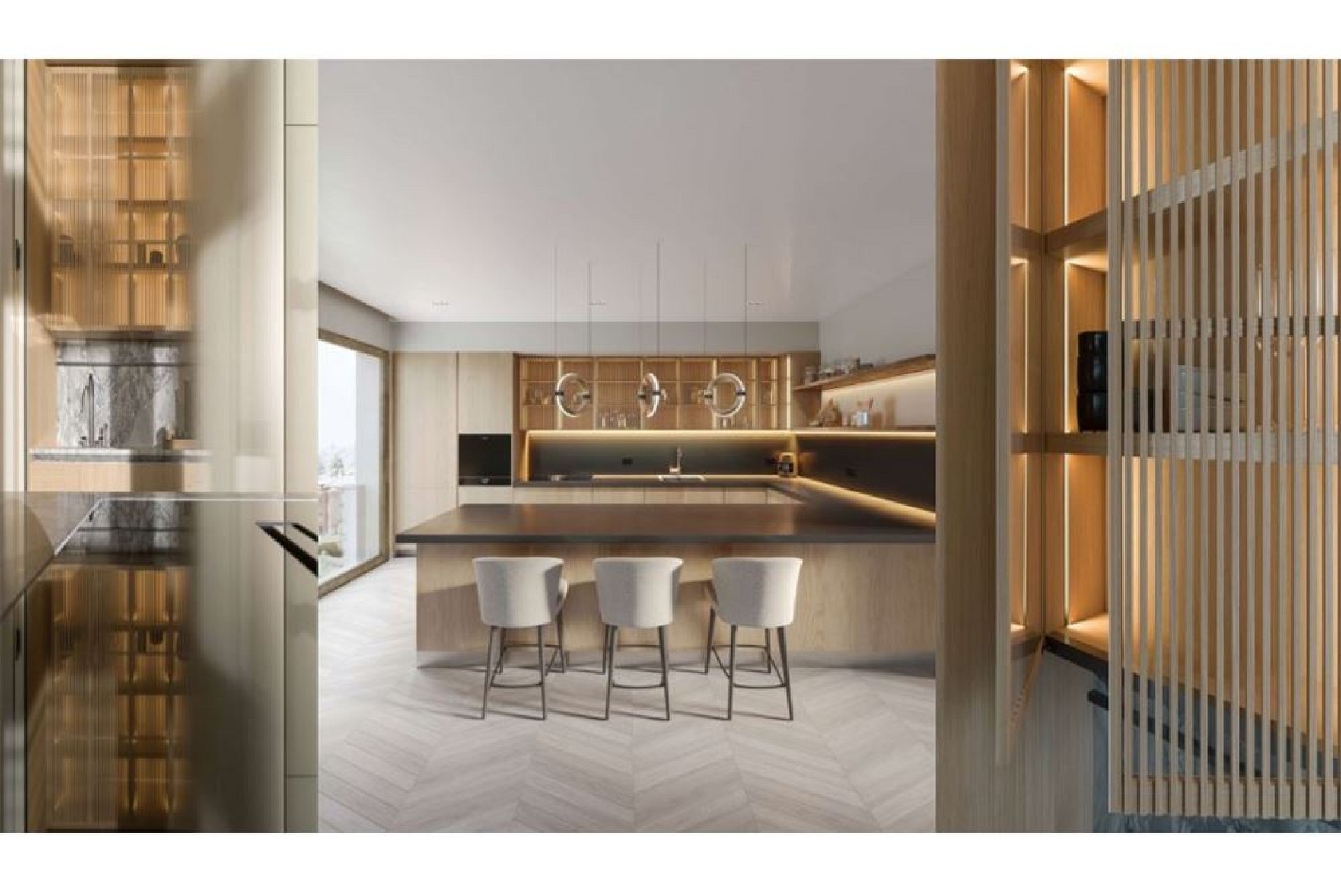 Moderne offene Küche mit Holzdetails