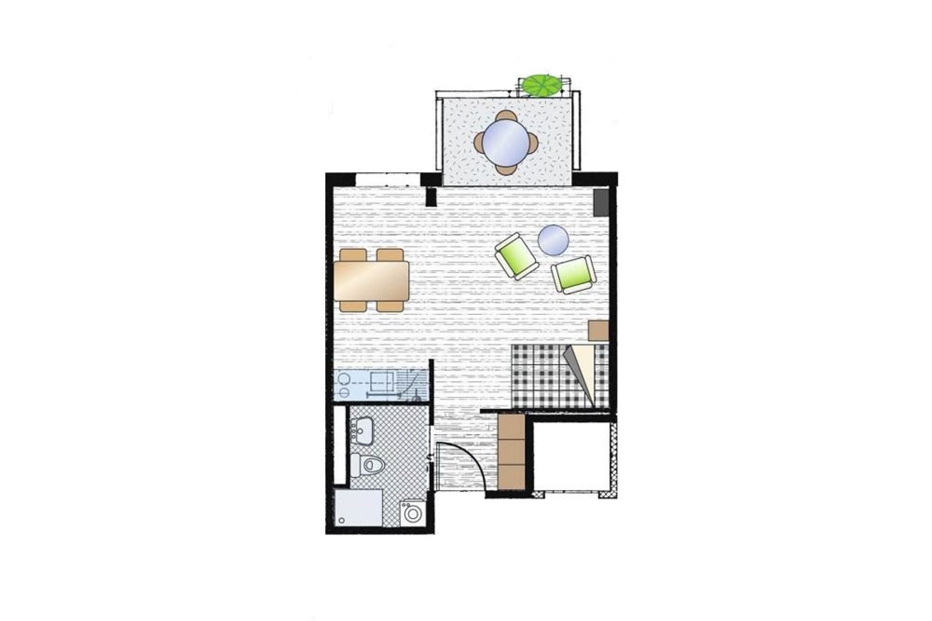 Grundriss einer kompakten Wohnung mit Balkon