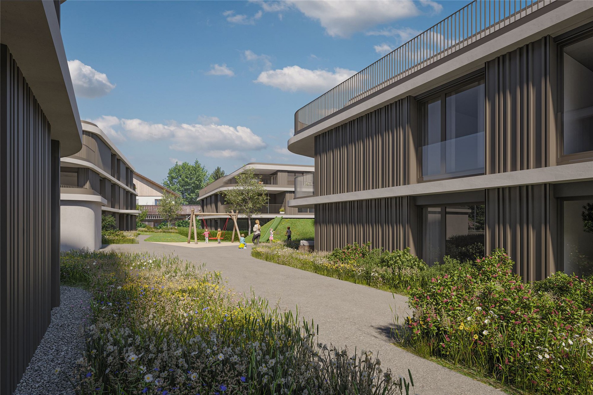 Moderne Wohnanlage mit Innenhof und Spielplatz