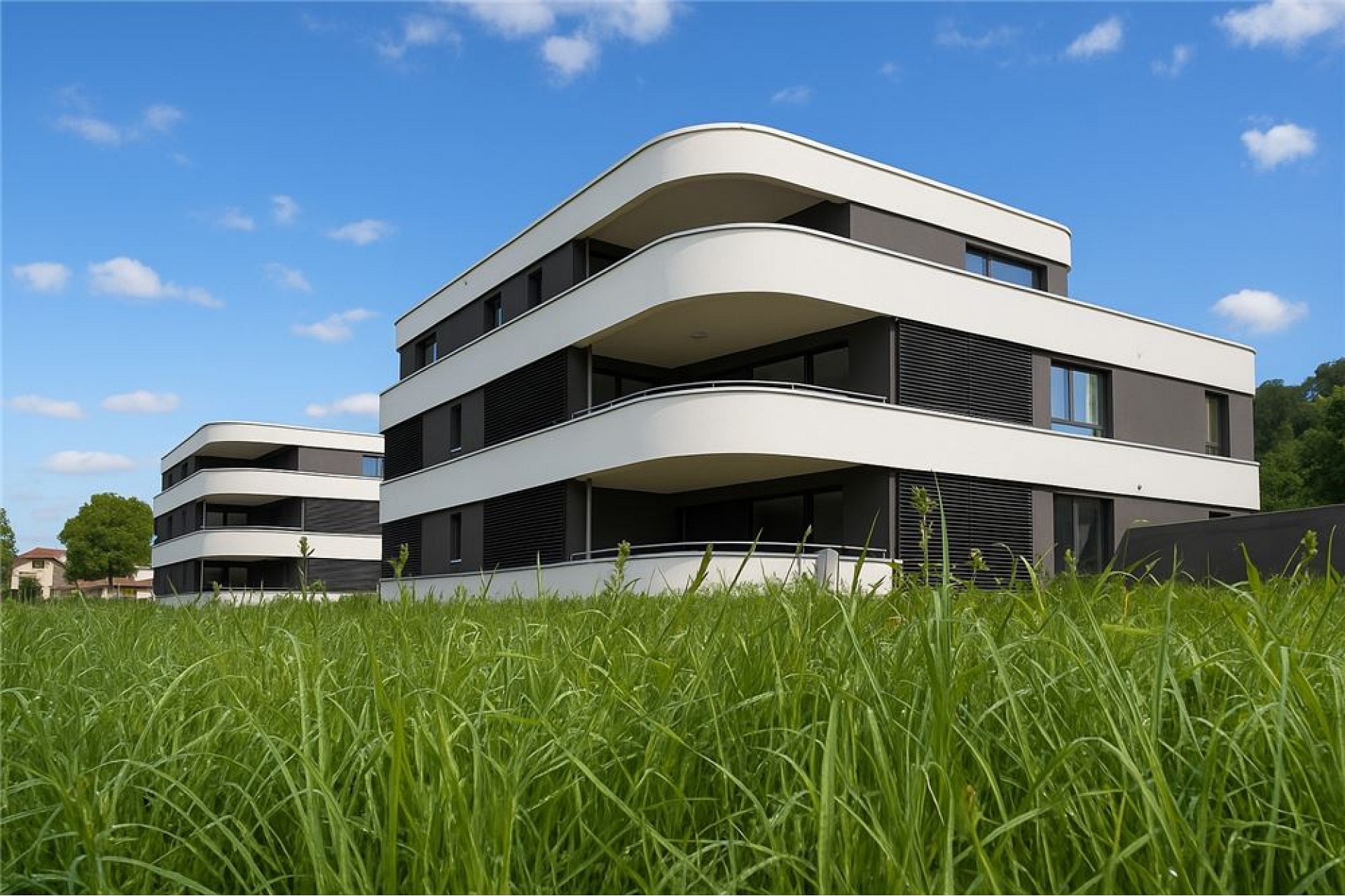 Moderne Wohnanlage mit geschwungenen Balkonen