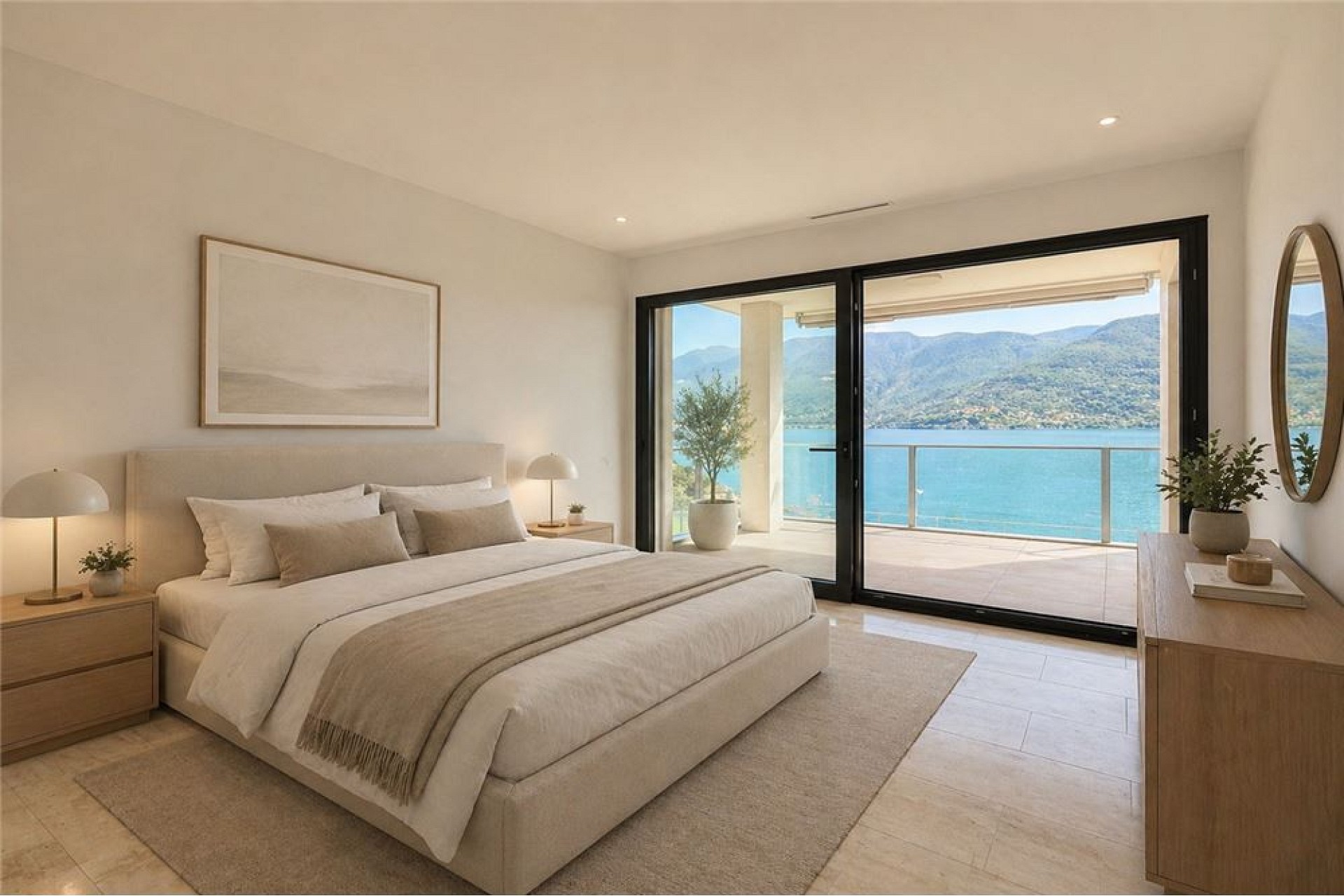 Helles Schlafzimmer mit Meerblick