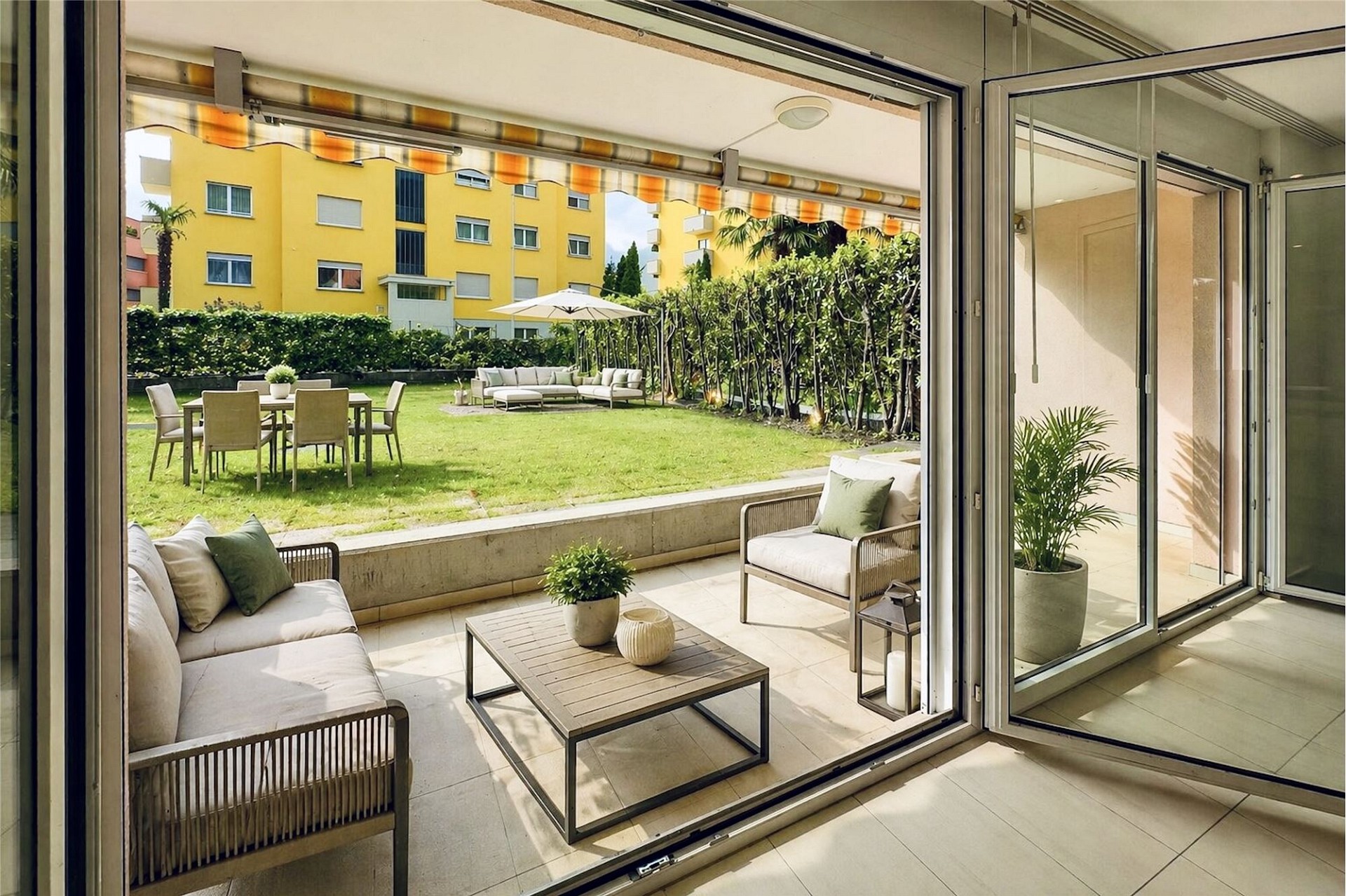 Gemütliche Terrasse mit Gartenblick