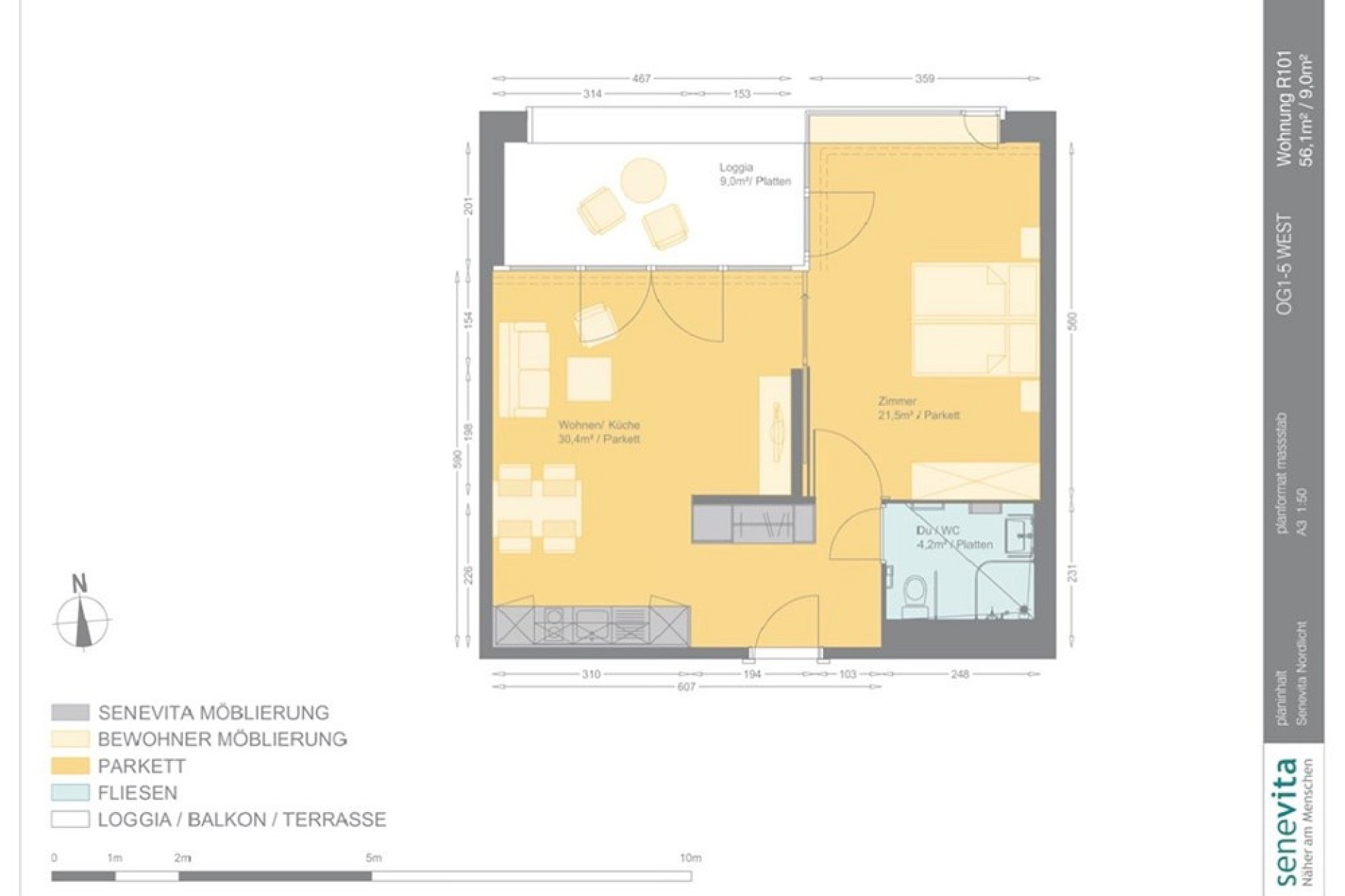 Grundriss einer Wohnung mit Loggia