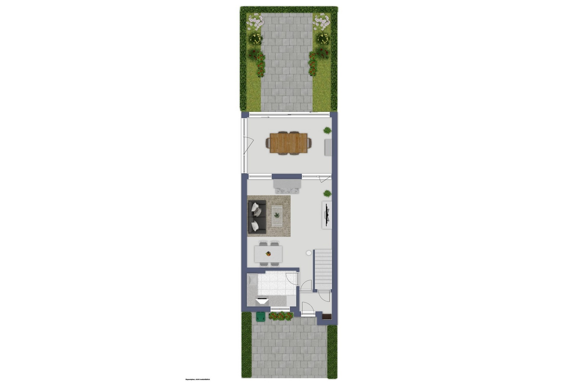 Grundriss mit Garten- und Wohnbereich