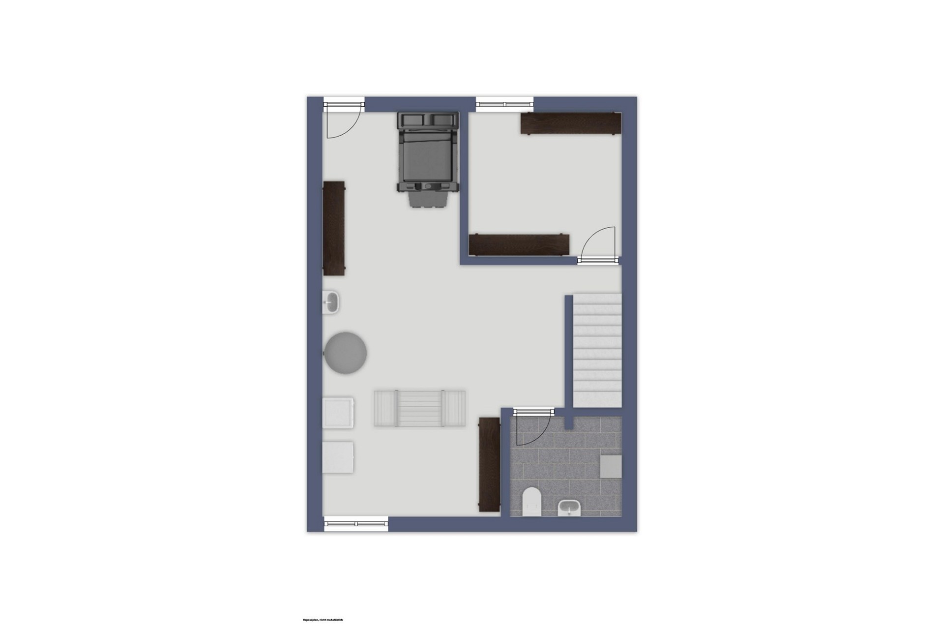 Grundriss einer kleinen Wohneinheit mit Bad und Treppe