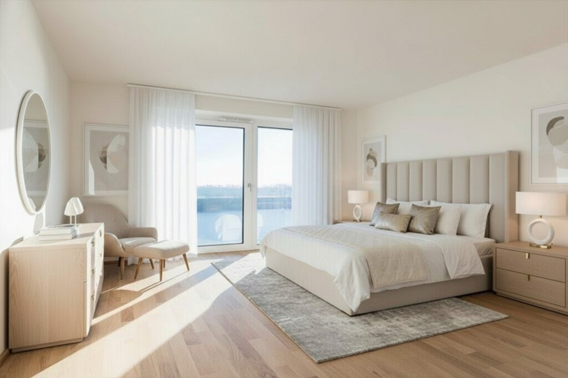 Helles Schlafzimmer im minimalistischen Stil