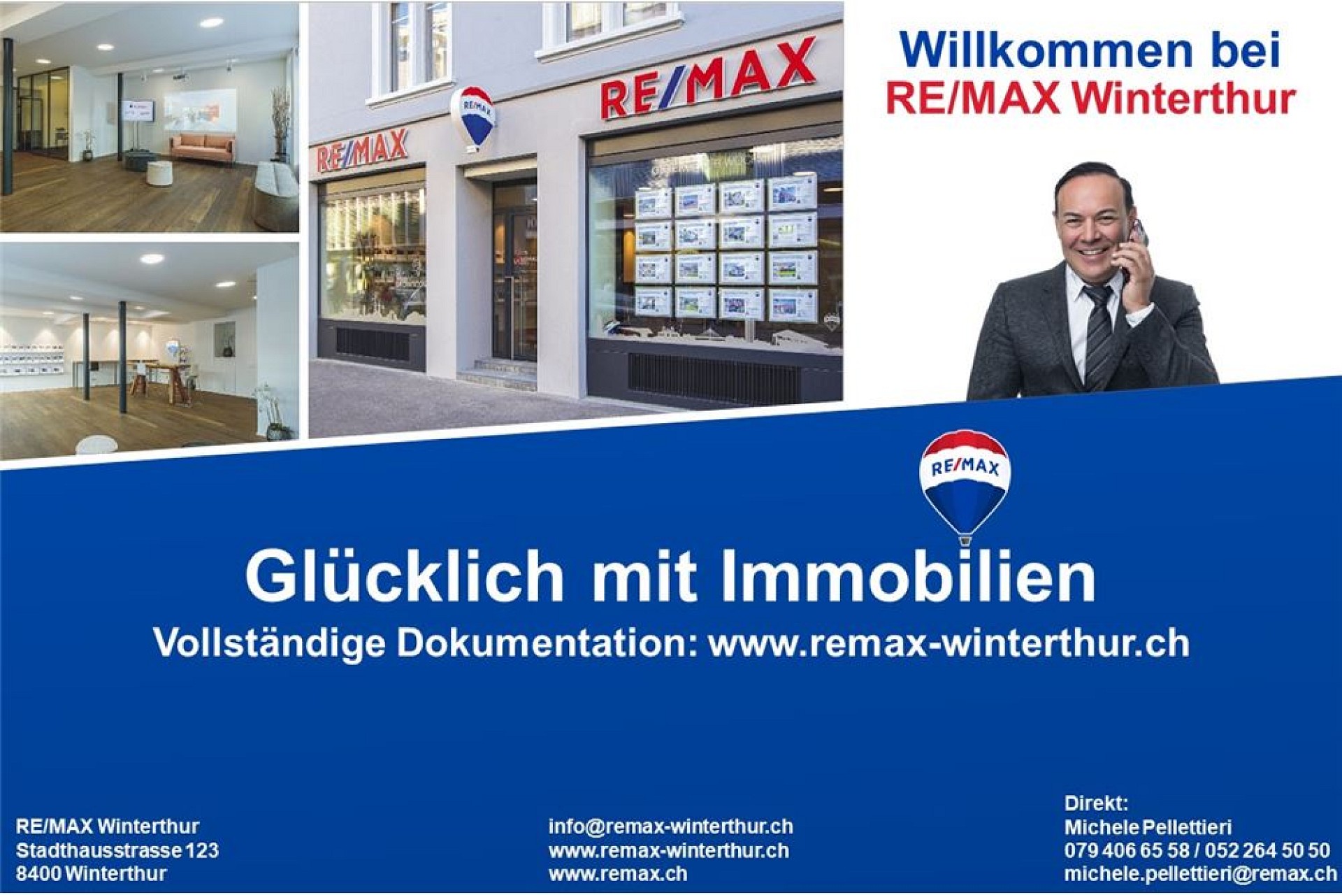 RE/MAX-Werbeplakat mit Immobilien- und Agenturbranding