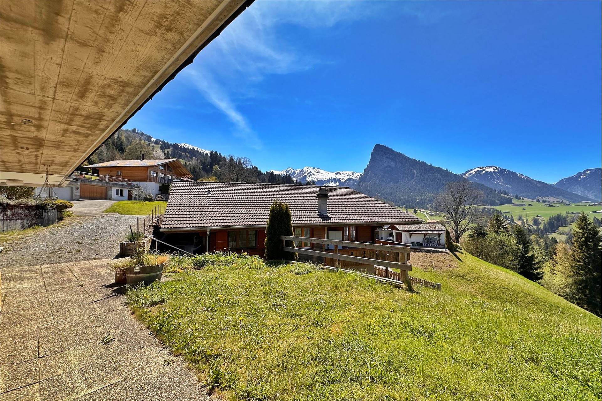 Alpenhaus mit Bergpanorama
