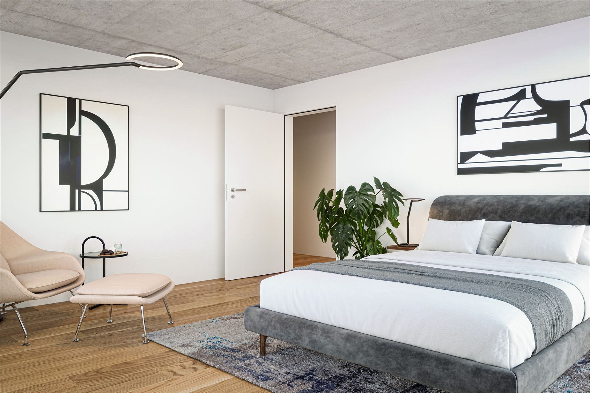 Modernes Schlafzimmer mit Designer-Möbeln