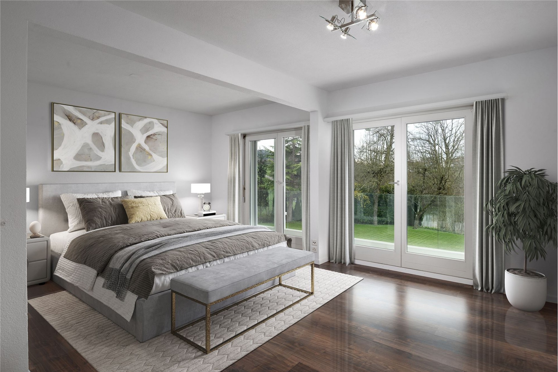 Helles Schlafzimmer mit Balkonblick