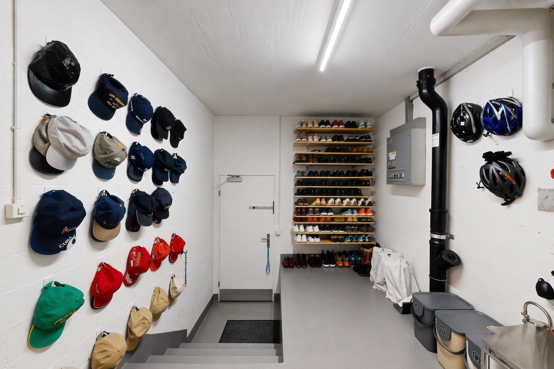Schuh- und Ausrüstungsraum mit Wandregalen