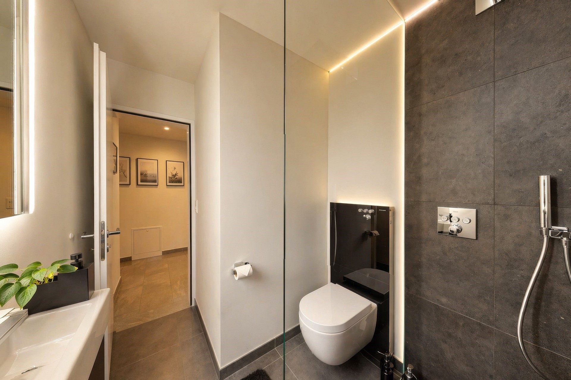 Modernes Bad mit Walk-in-Dusche und WC