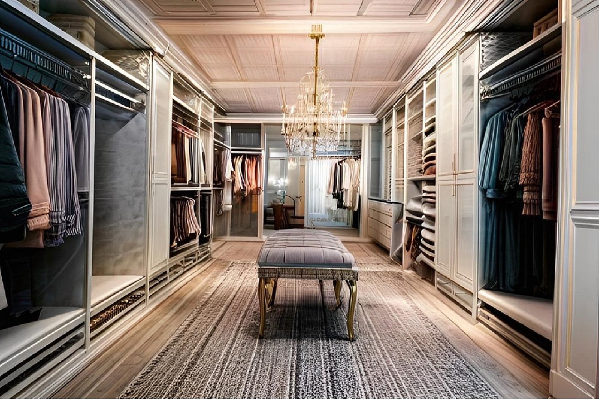 Begehbarer Kleiderschrank mit Sitzbank