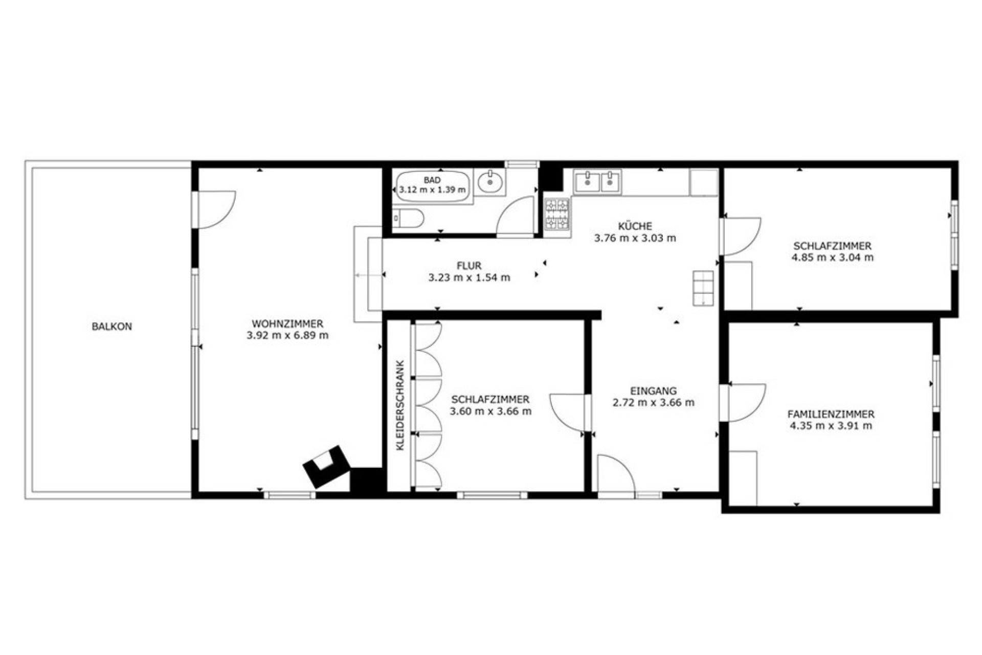 Grundriss einer Wohnung mit Balkon