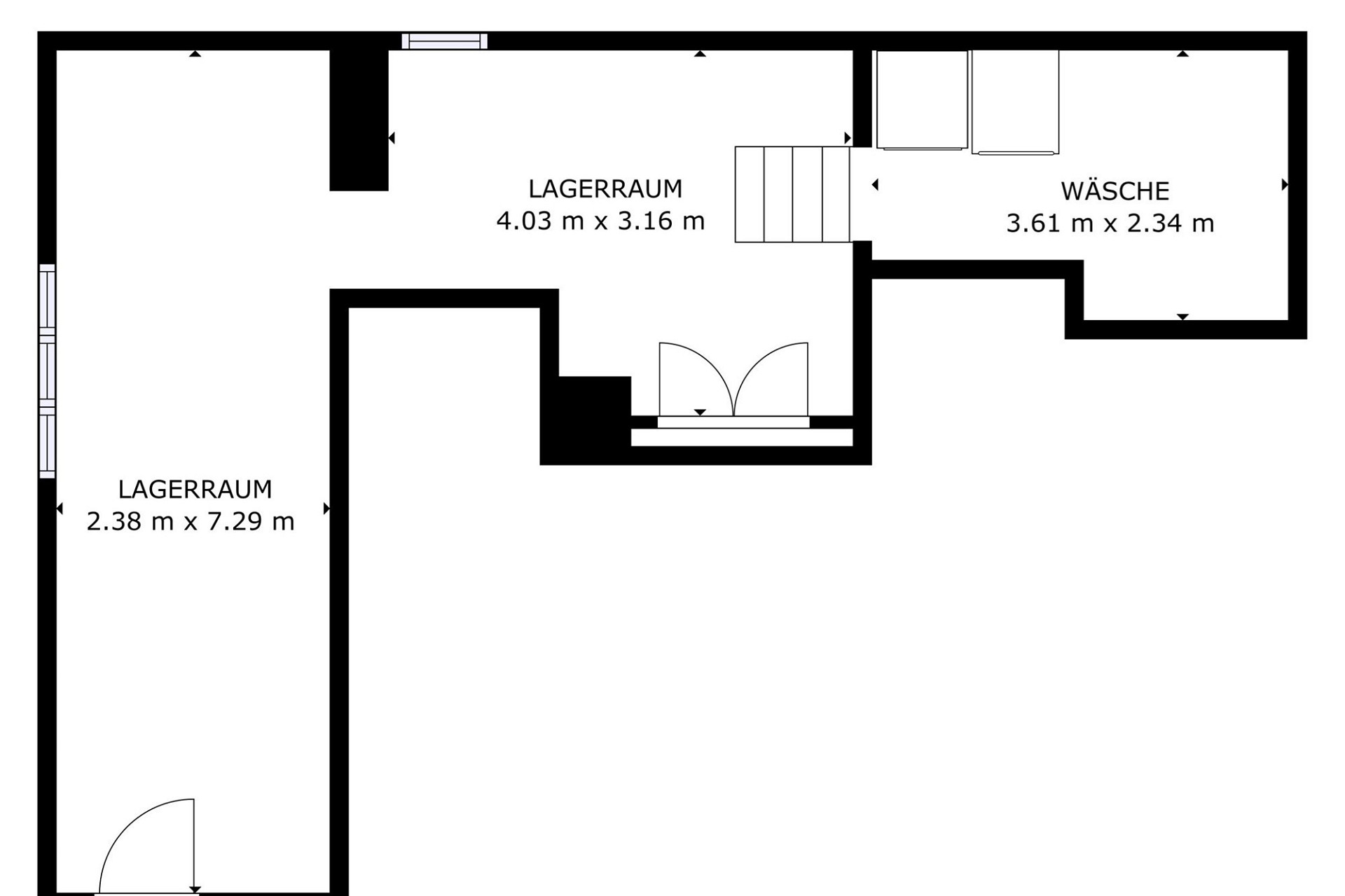 Keller-Grundriss mit Lagerraum und Waschküche