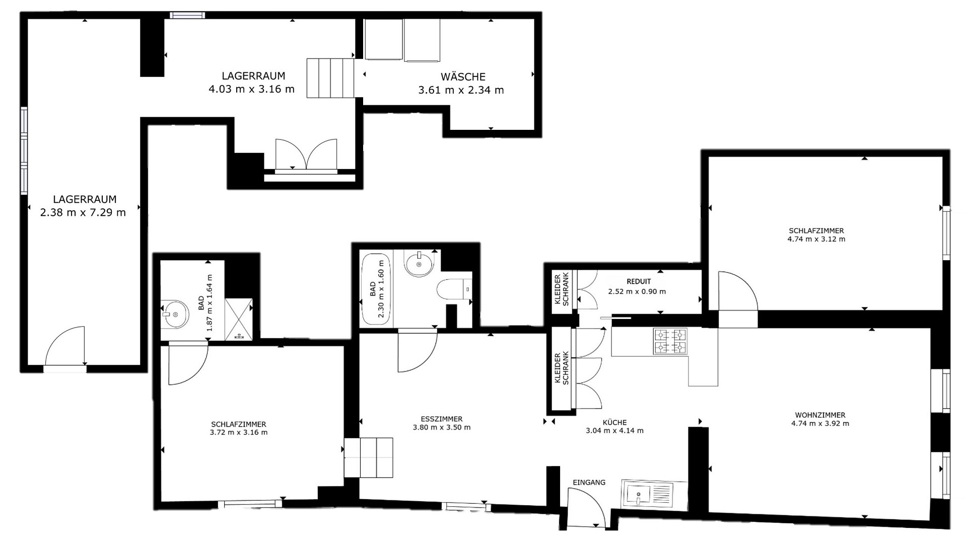 Grundriss eines Hauses mit mehreren Räumen