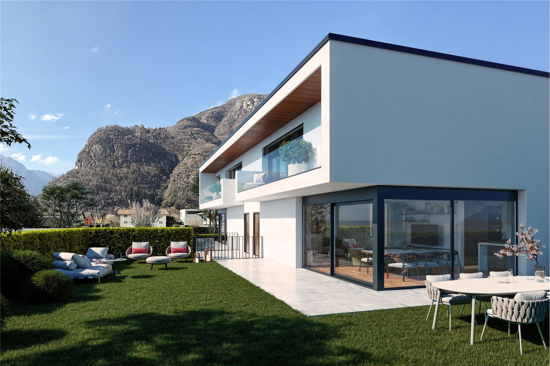 Modernes Einfamilienhaus mit Garten und Bergblick