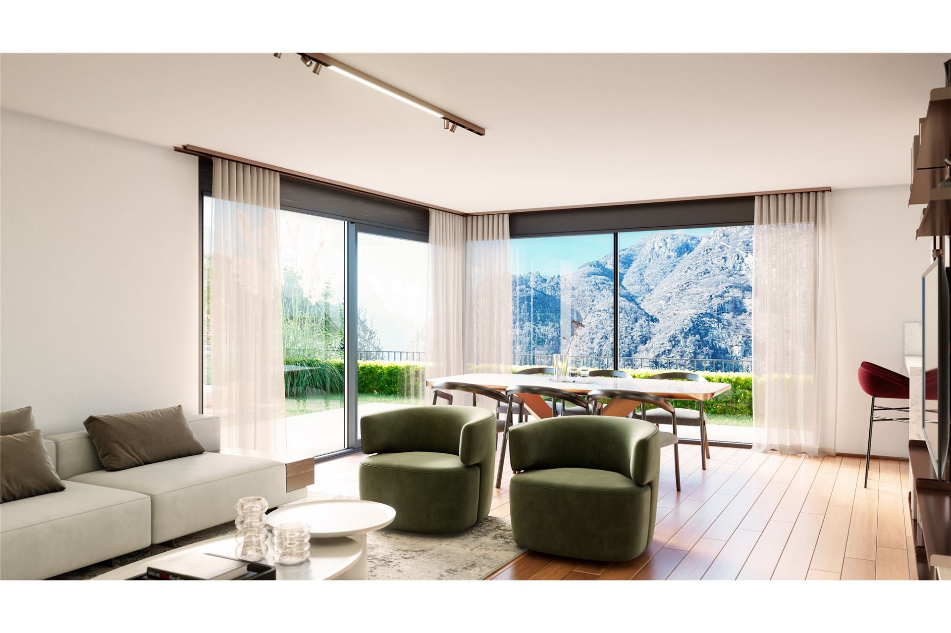 Helles Wohn-Esszimmer mit Panoramablick