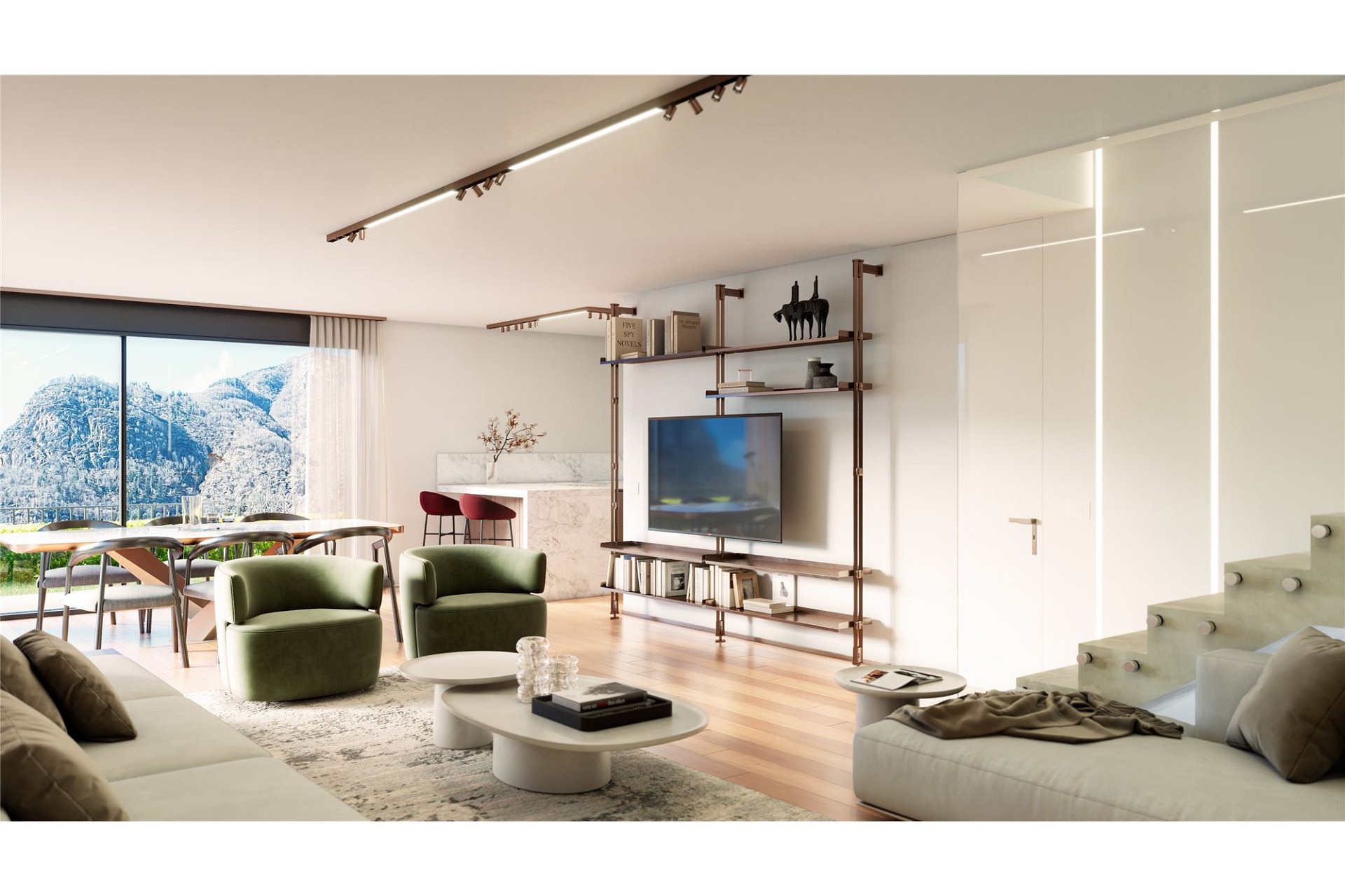 Helles Wohn- und Esszimmer mit Alpenblick
