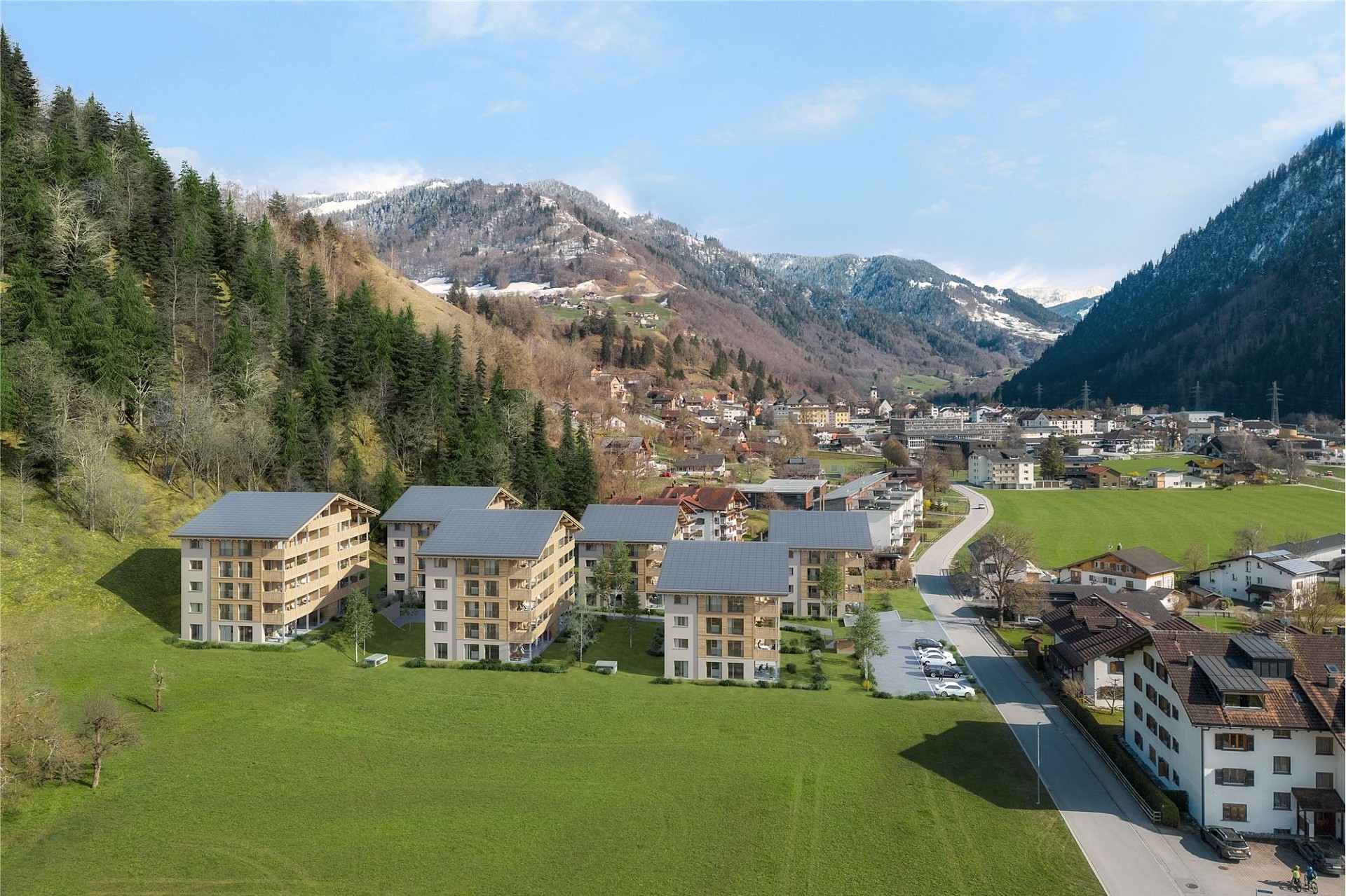 Alpines Wohnquartier mit Blick ins Tal