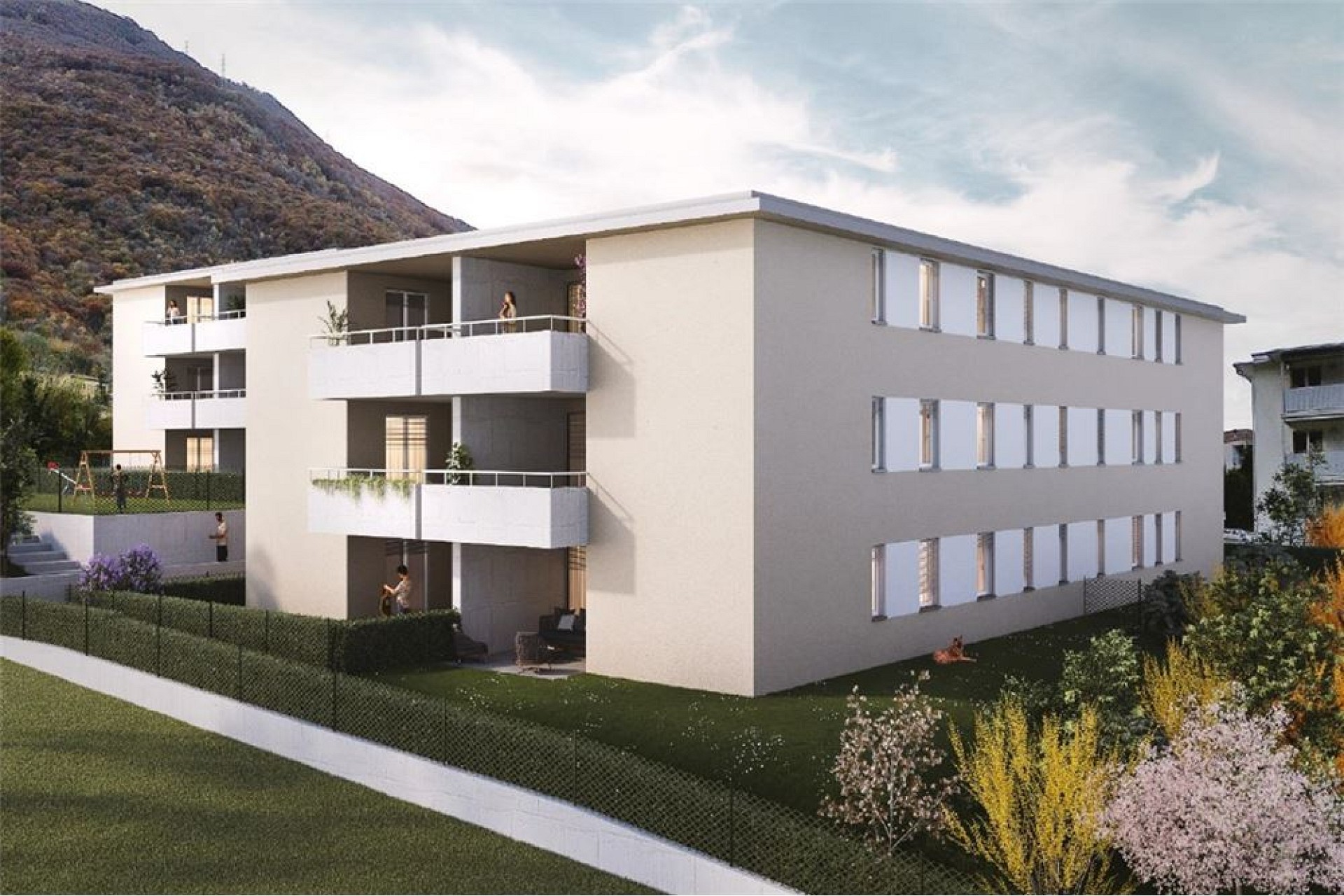 Modernes Mehrfamilienhaus mit Balkonen in Hanglage