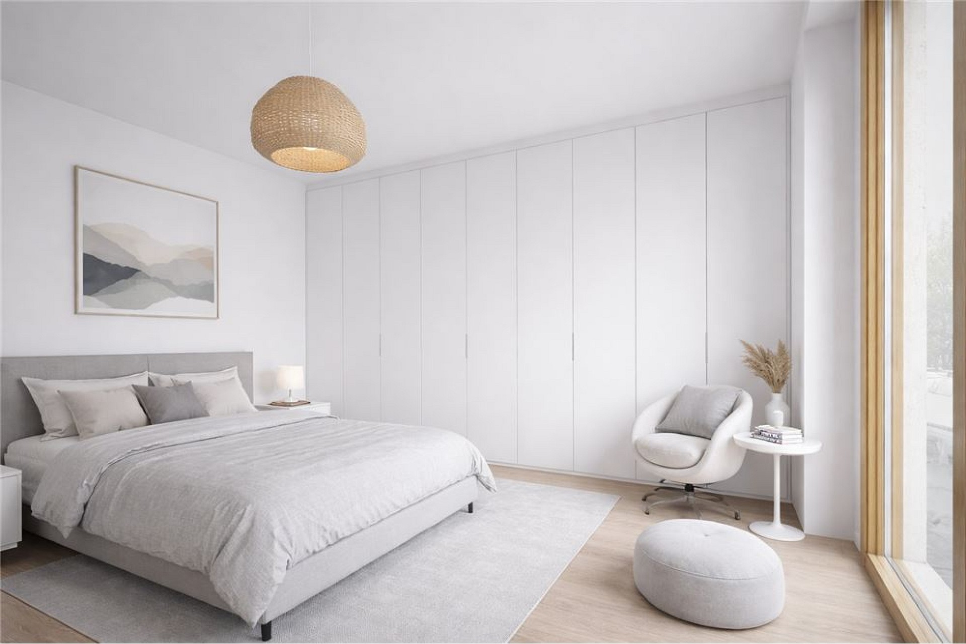 Helles minimalistisches Schlafzimmer