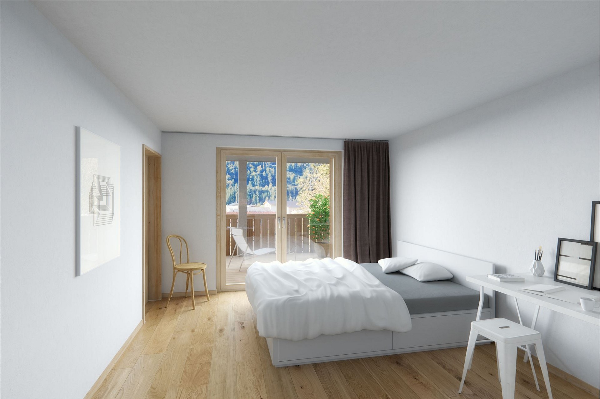 Helles Schlafzimmer mit Balkonzugang