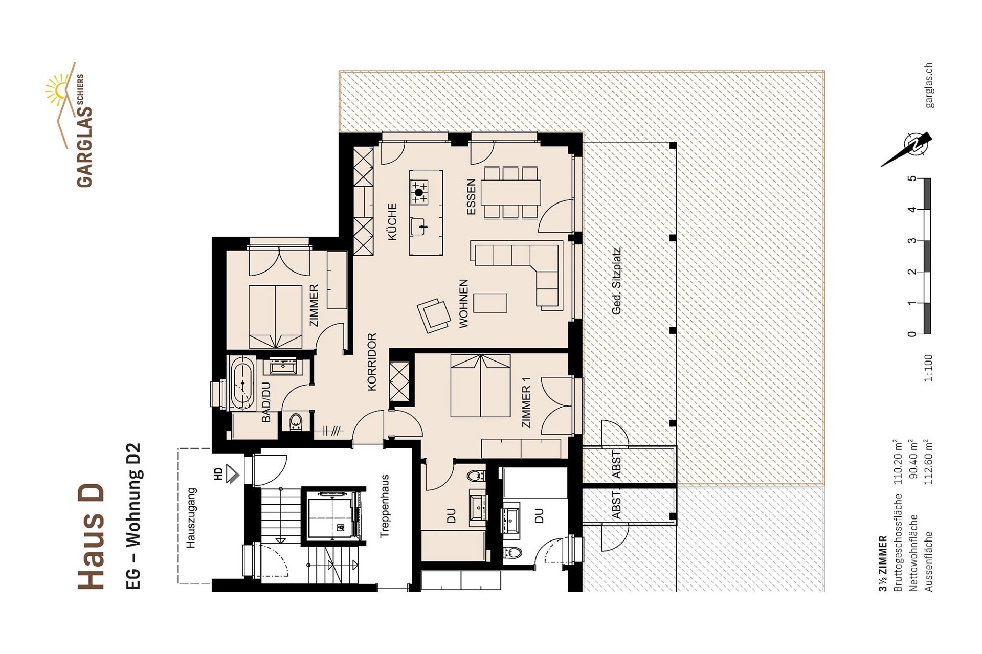 Grundriss einer 3½-Zimmer-Wohnung