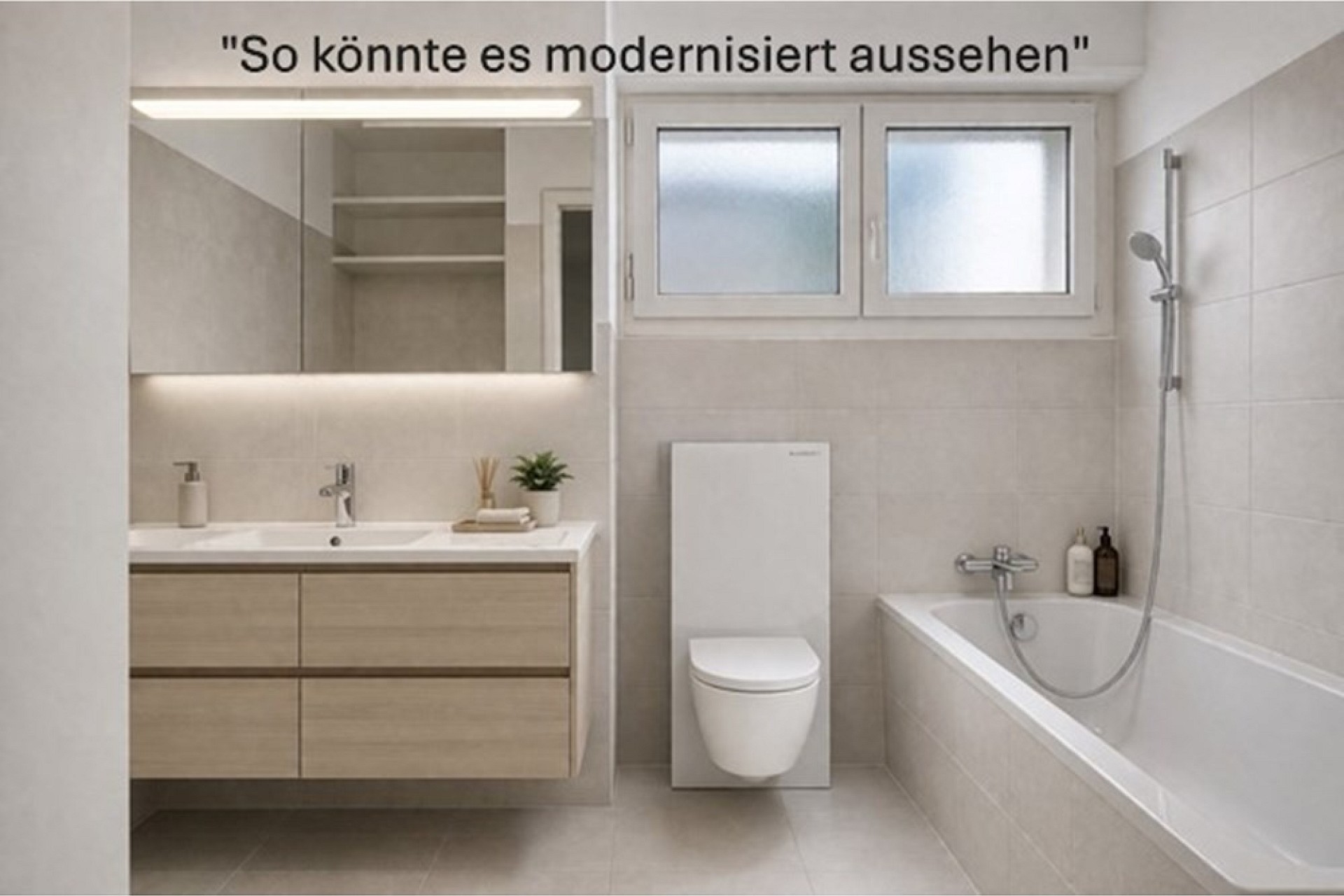 Modernisiertes Badezimmer mit Wanne und Waschtisch