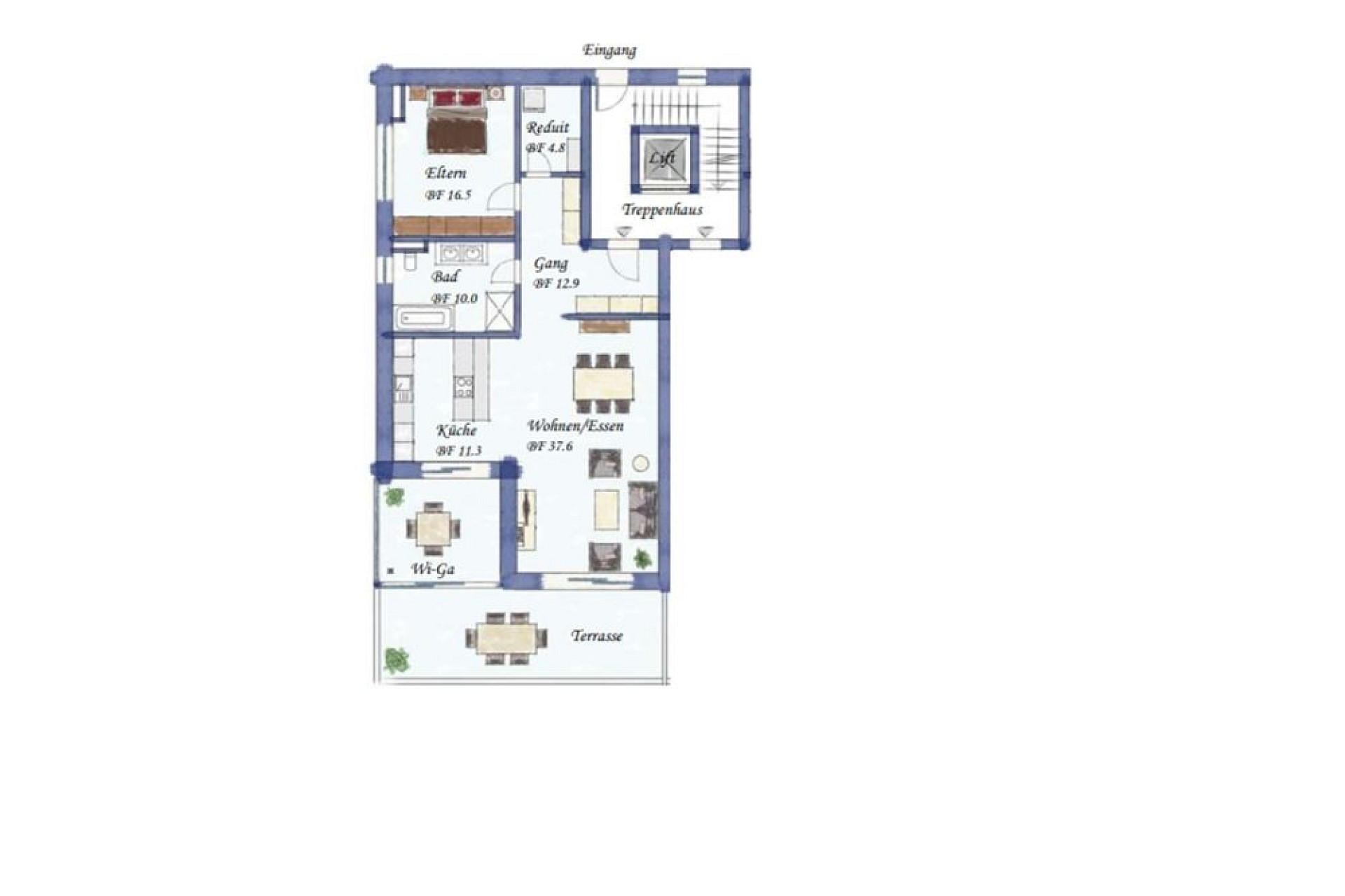 Grundriss einer Wohnung mit Terrasse