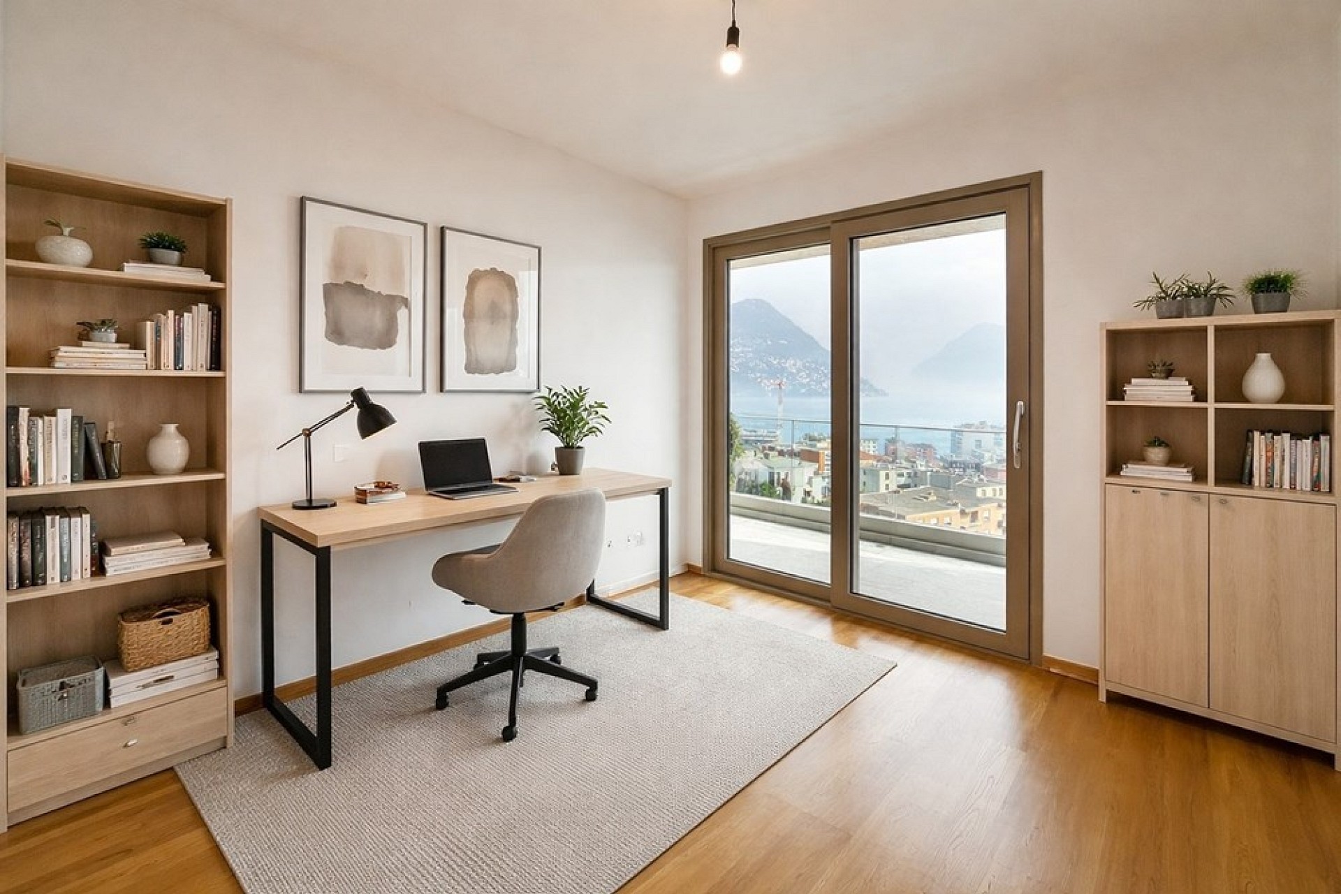 Helles Homeoffice mit Bergblick