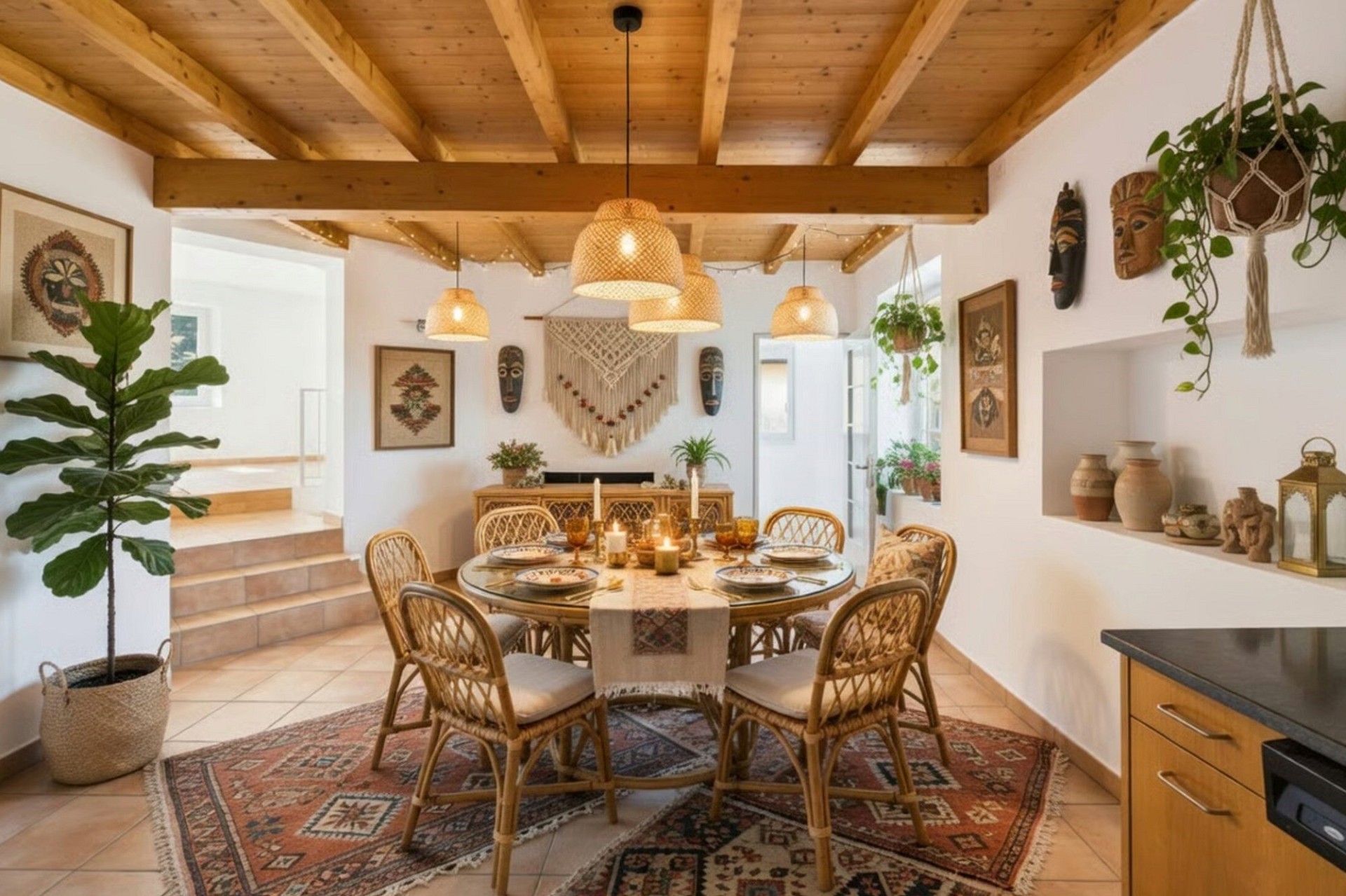 Boho-inspirierter Essbereich