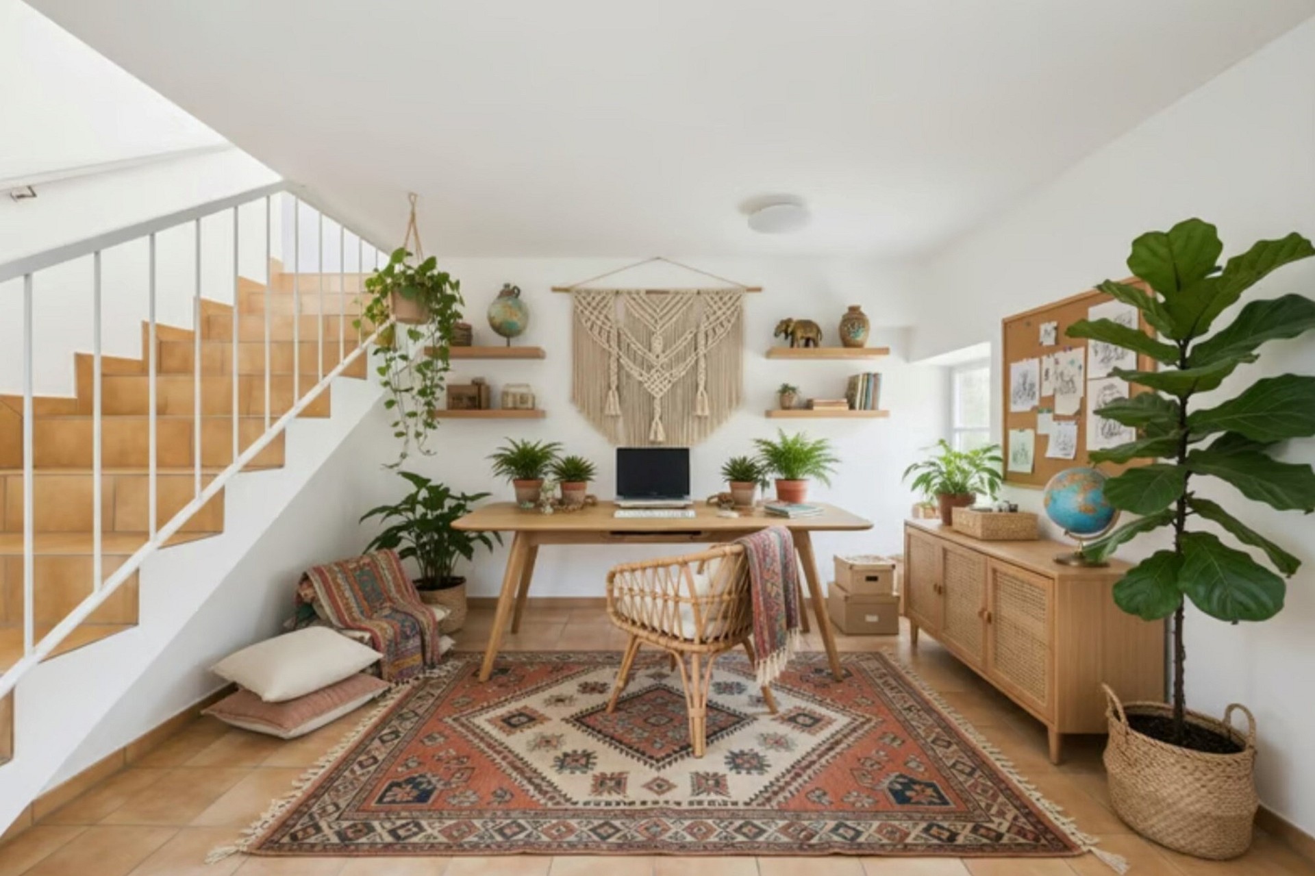 Heller Home-Office-Bereich mit Treppe