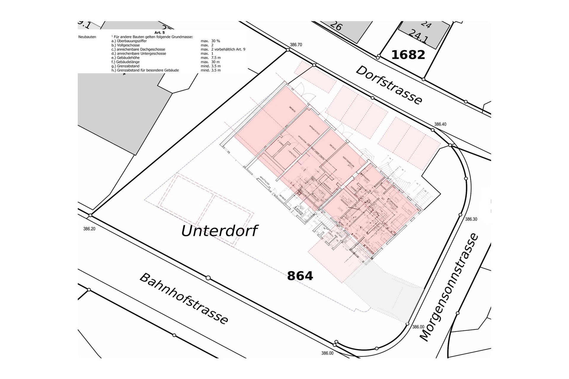 Lageplan eines Grundstücks mit eingezeichnetem Gebäude