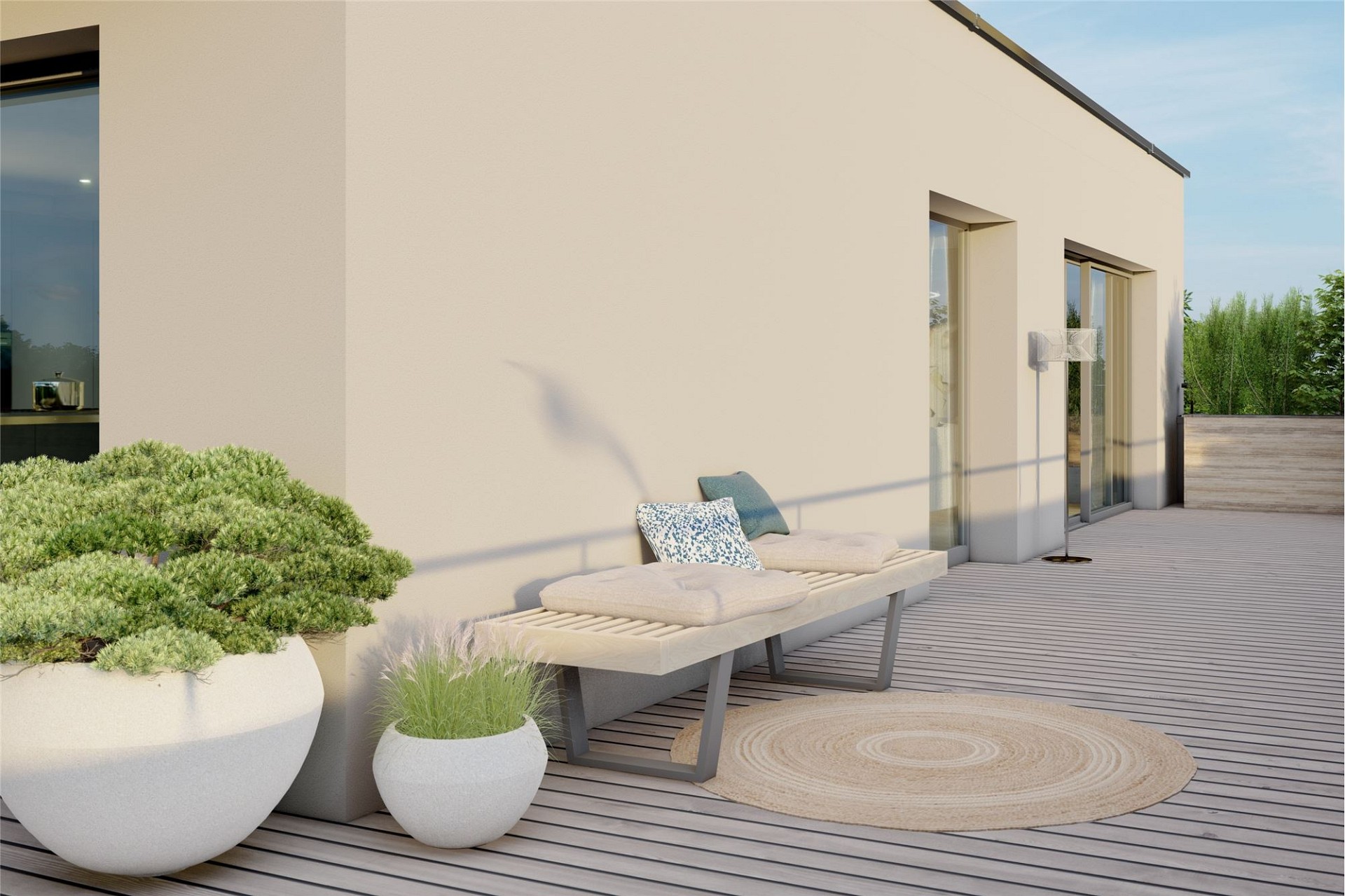 Moderne Dachterrasse mit Lounge