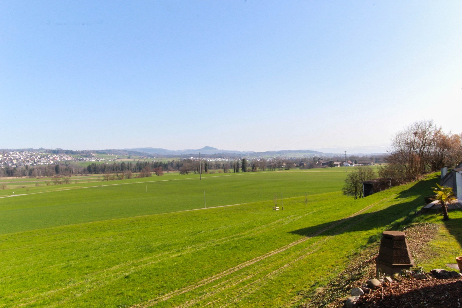 Landschaftsblick über grüne Wiesen