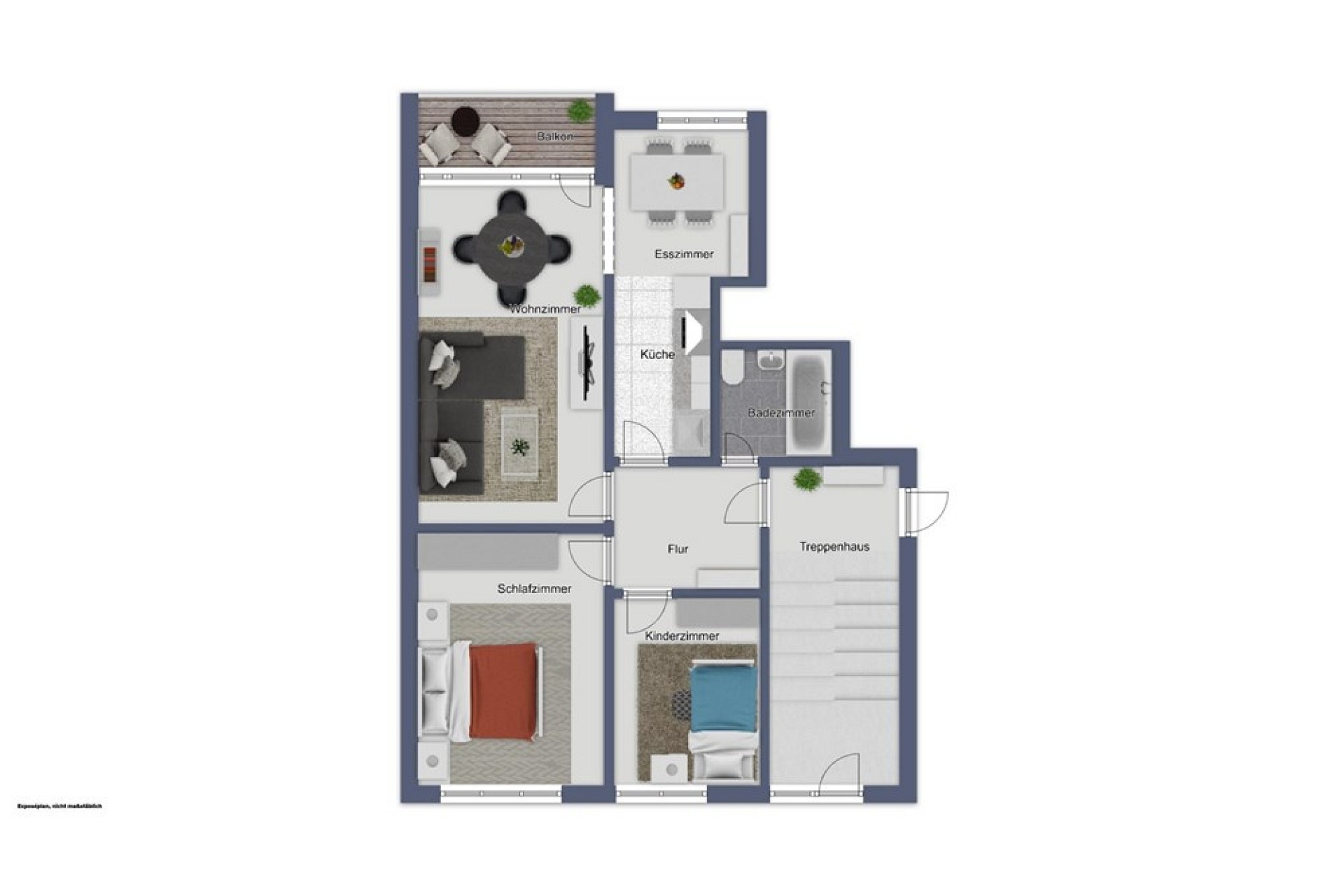 Grundriss einer Wohnung mit mehreren Räumen