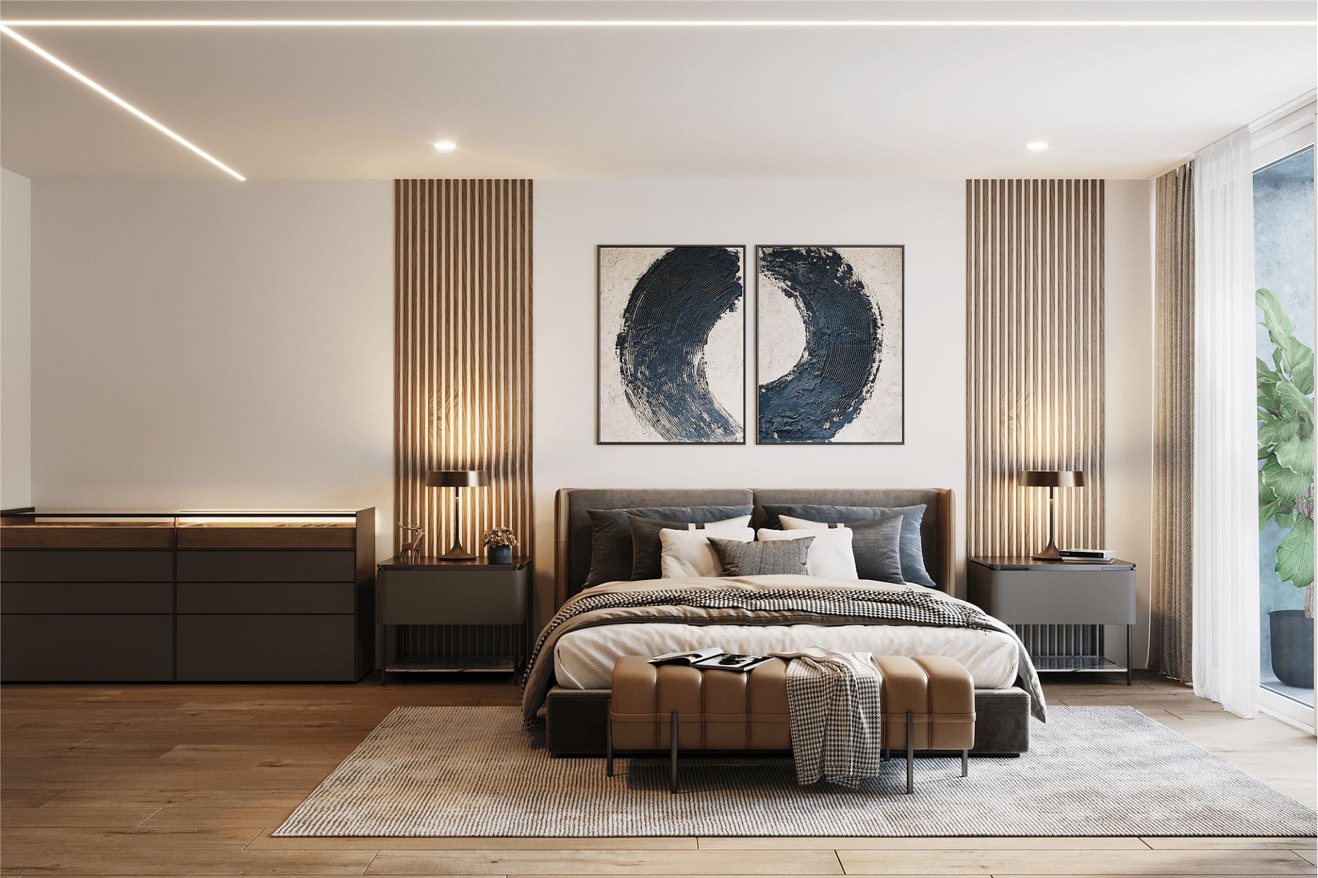 Modernes Schlafzimmer mit Designer-Möbeln
