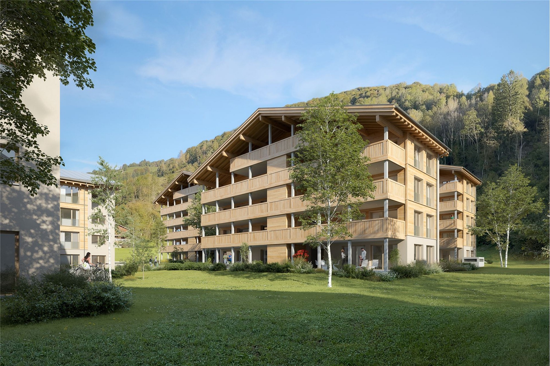 Alpine Wohnanlage mit Holzfassade