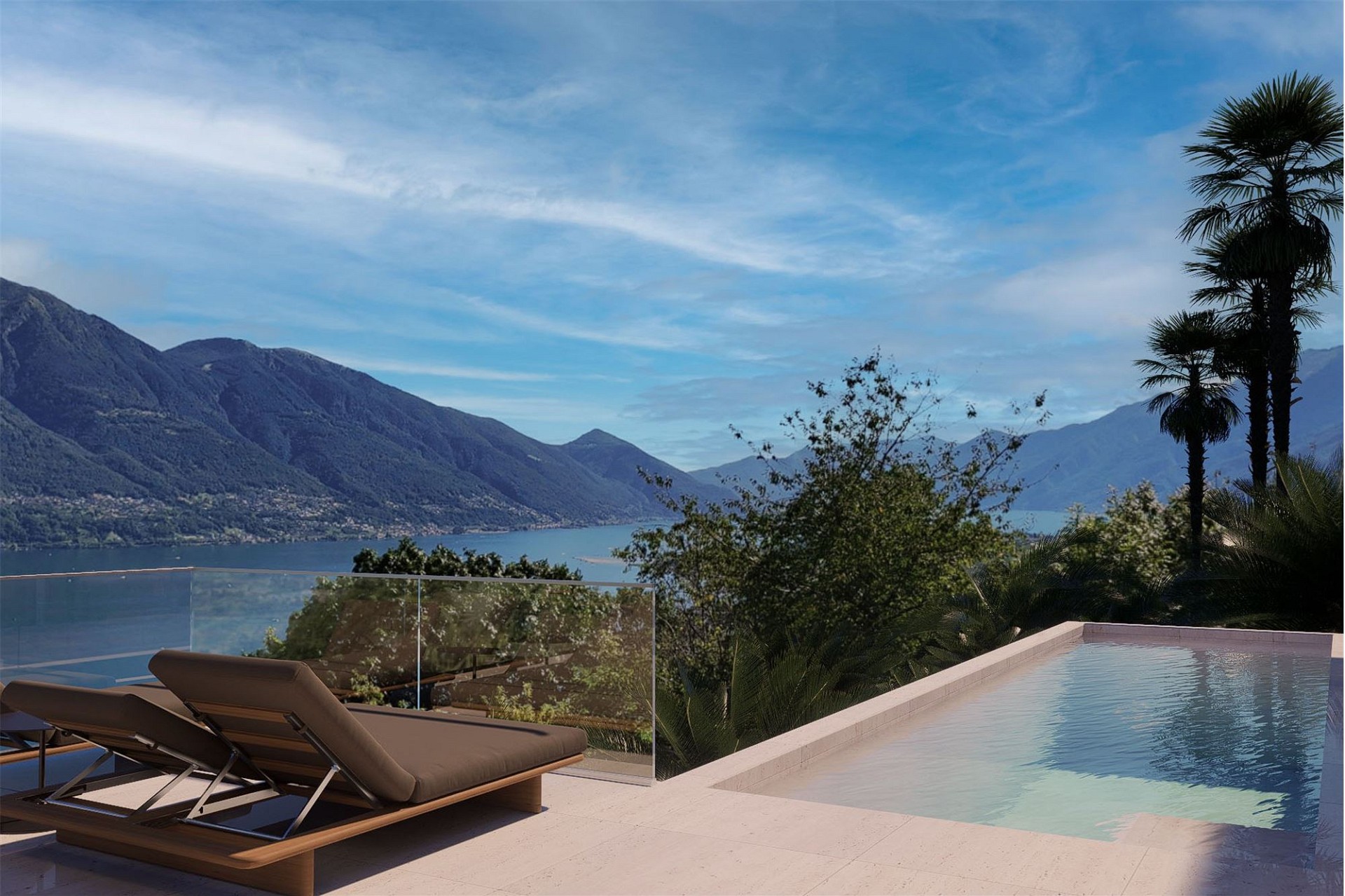 Terrasse mit Infinity-Pool und Seeblick