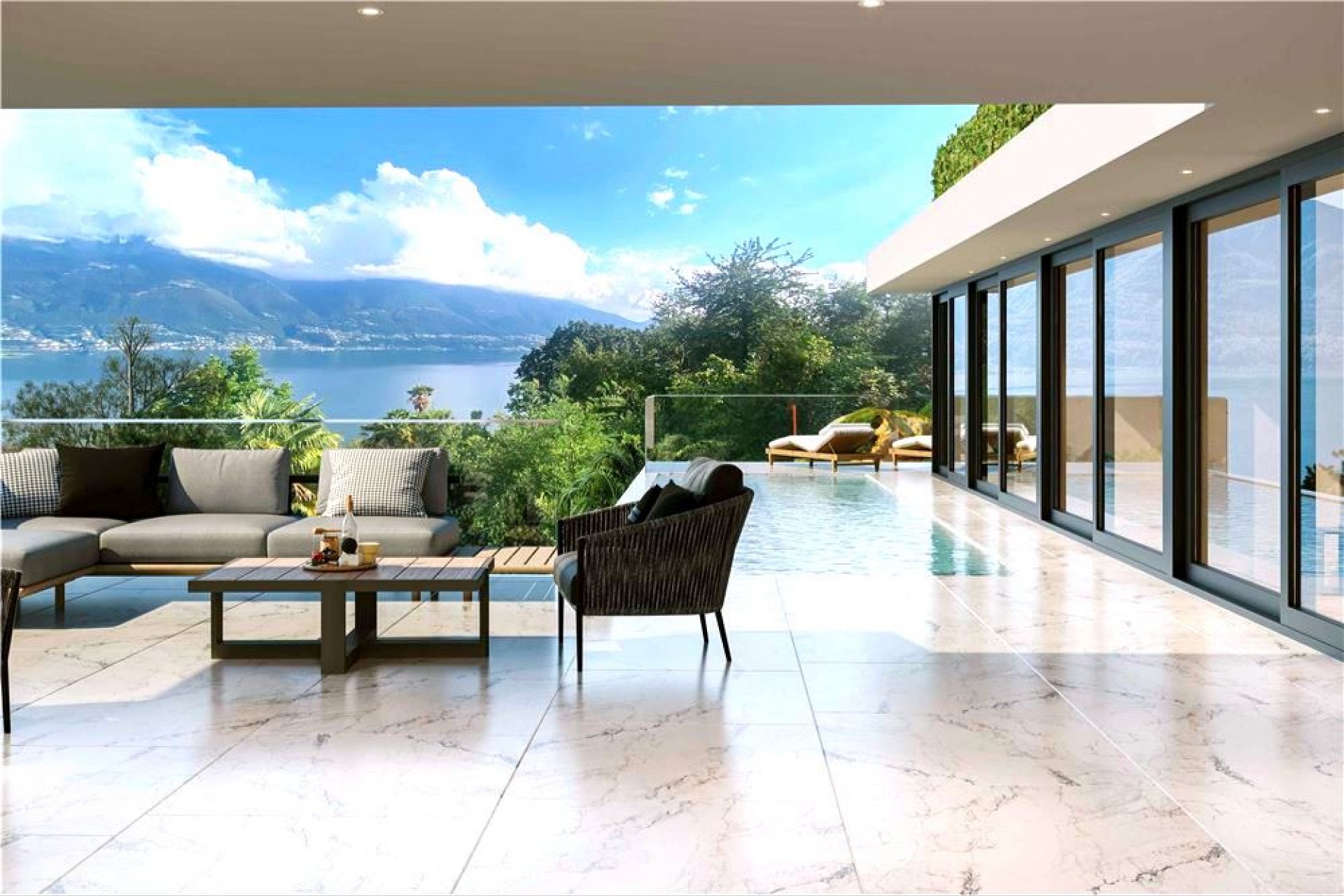 Luxuriöse Terrasse mit Poolblick