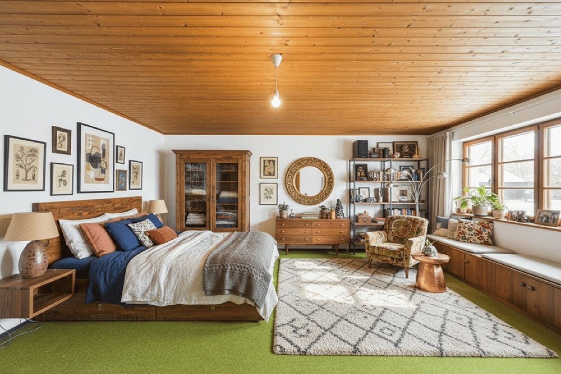Gemütliches Schlafzimmer mit Holzdecke