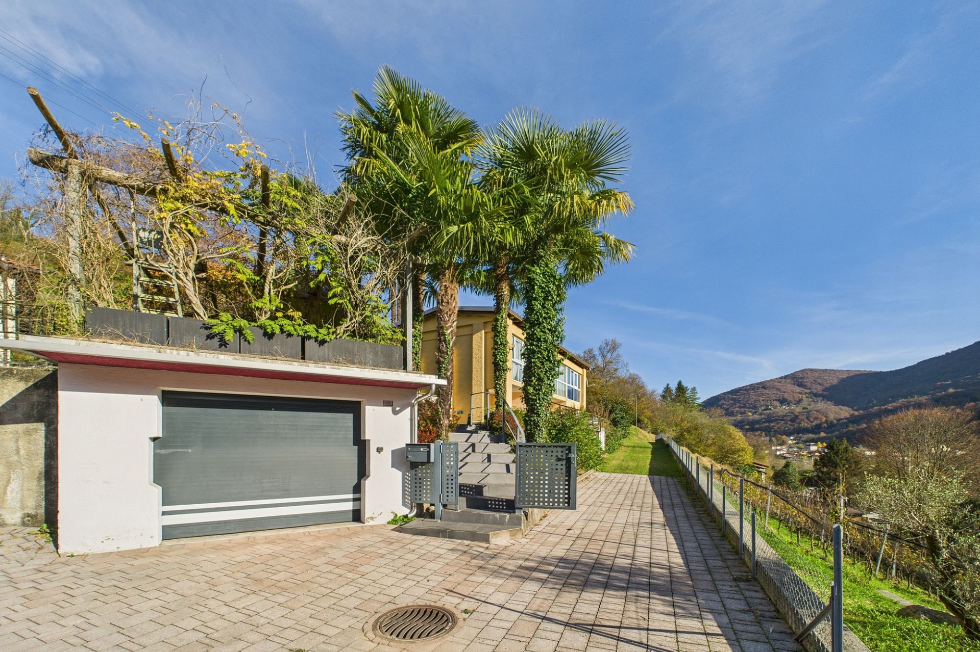 Außenansicht mit Zufahrt und Garage