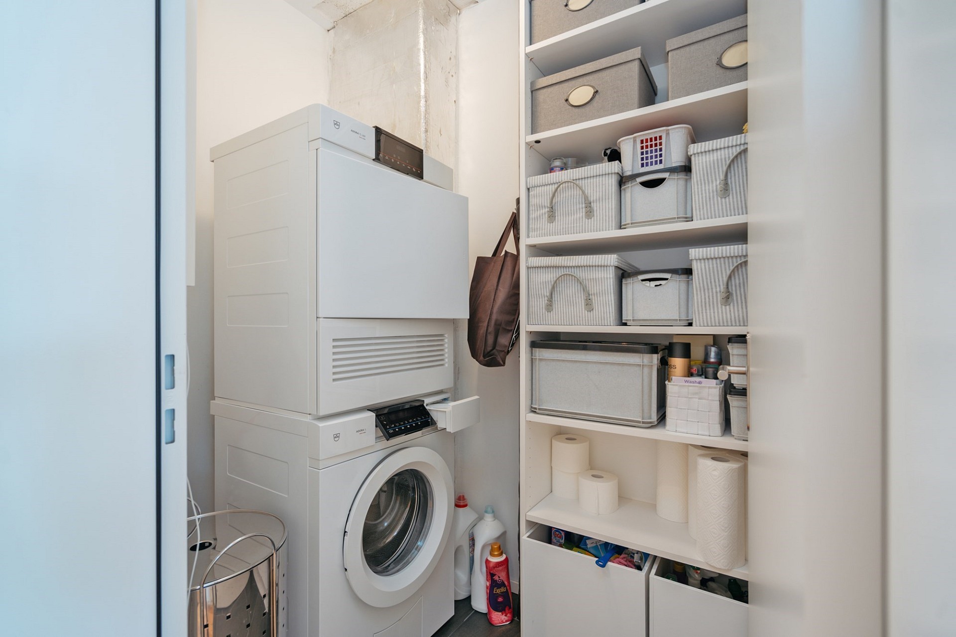 Hauswirtschaftsraum mit Waschmaschine und Regalsystem