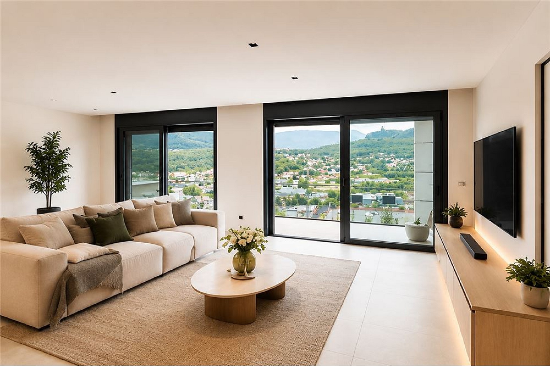Modernes Wohnzimmer mit Panoramablick