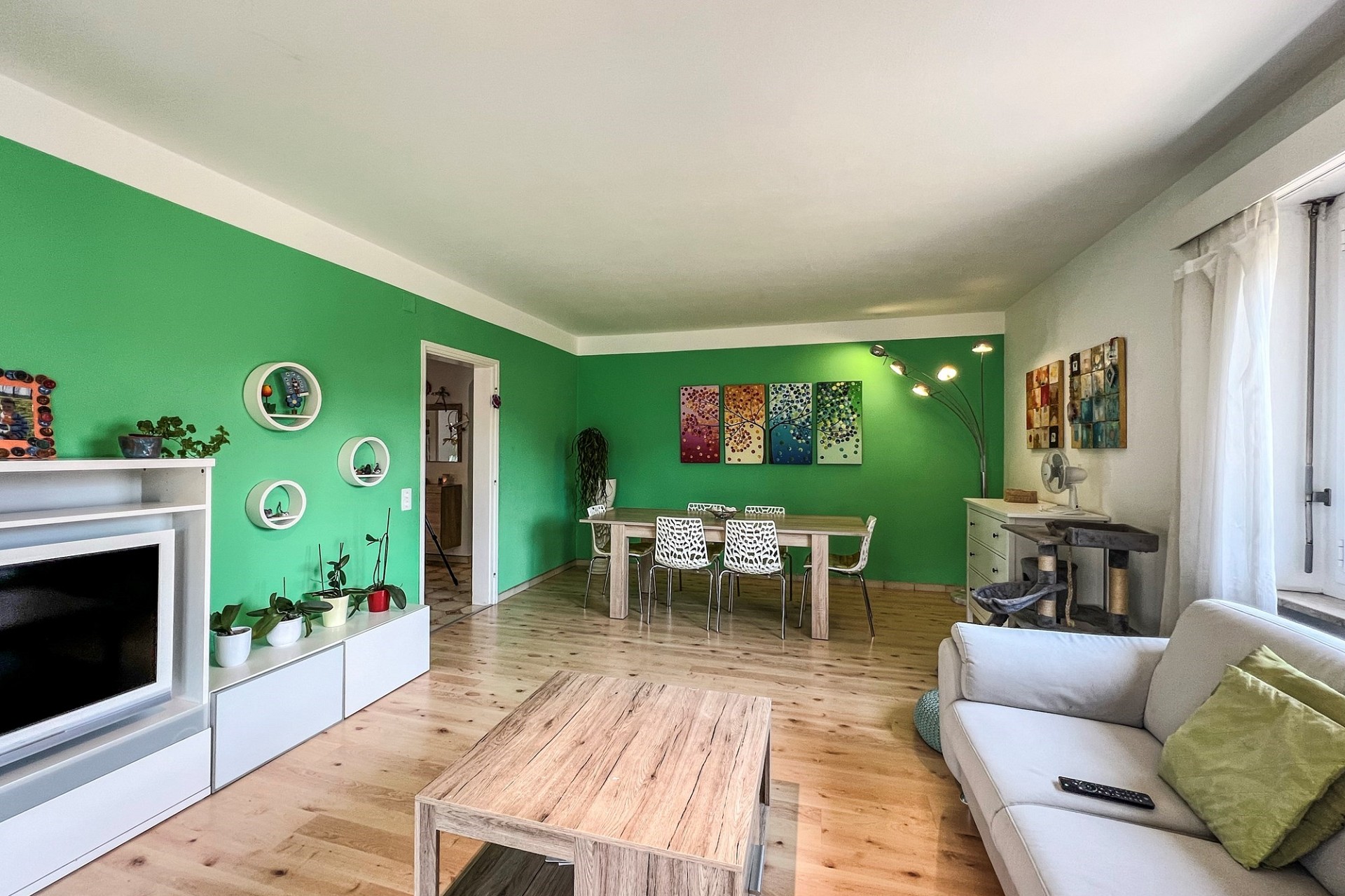 Helles Wohnzimmer mit Essbereich