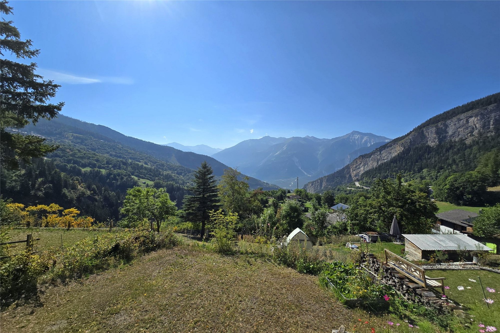 Alpen-Panoramablick mit Garten