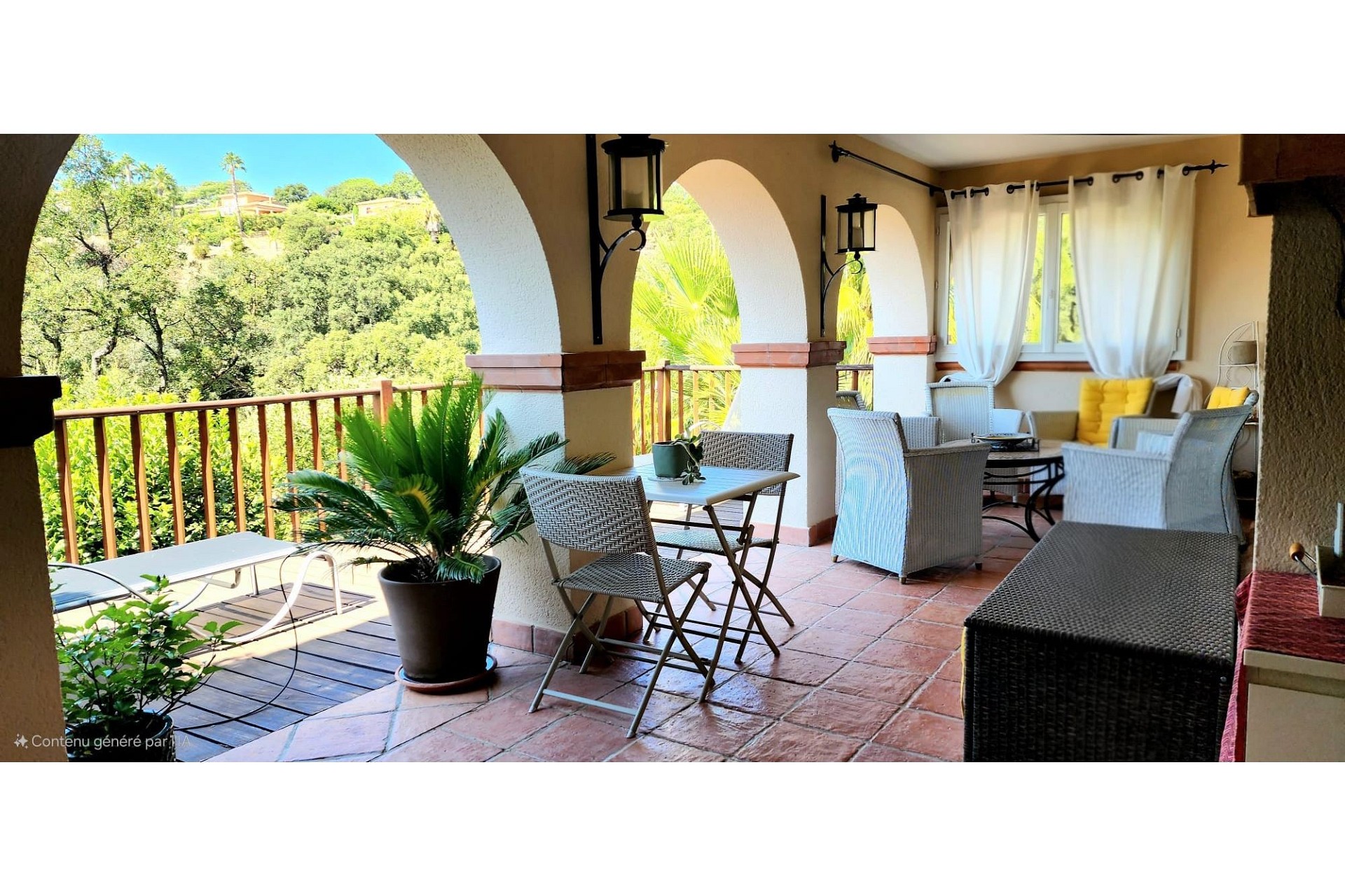 Überdachte Terrasse mit Blick ins Grüne