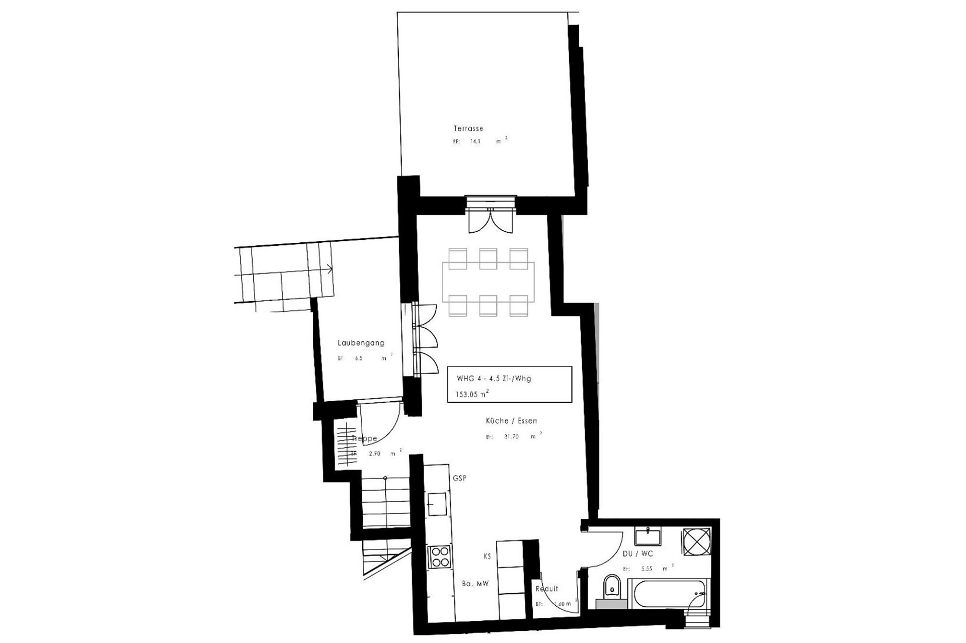 Grundriss einer Wohnung mit Terrasse
